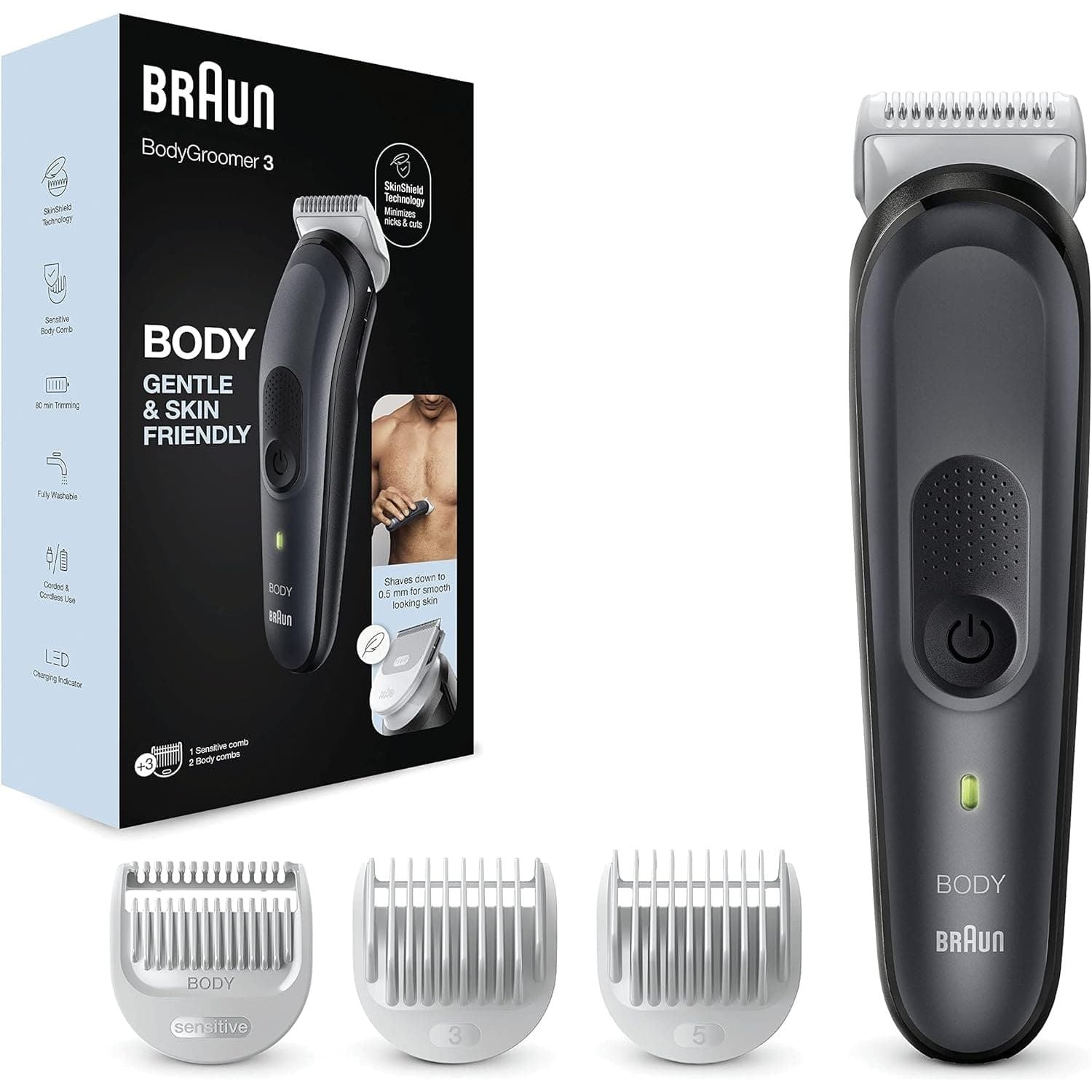 Buy Braun,Braun Body Groomer 3 BG3350 - Manscaping Tool with SkinShield Technology, Sensitive Comb, Wet & Dry, 100% Waterproof, UK 2 Pin Plug - Black/Grey - Gadcet UK | UK | London | Scotland | Wales| Near Me | Cheap | Pay In 3 | Hair Clipper & Trimmer Accessories
