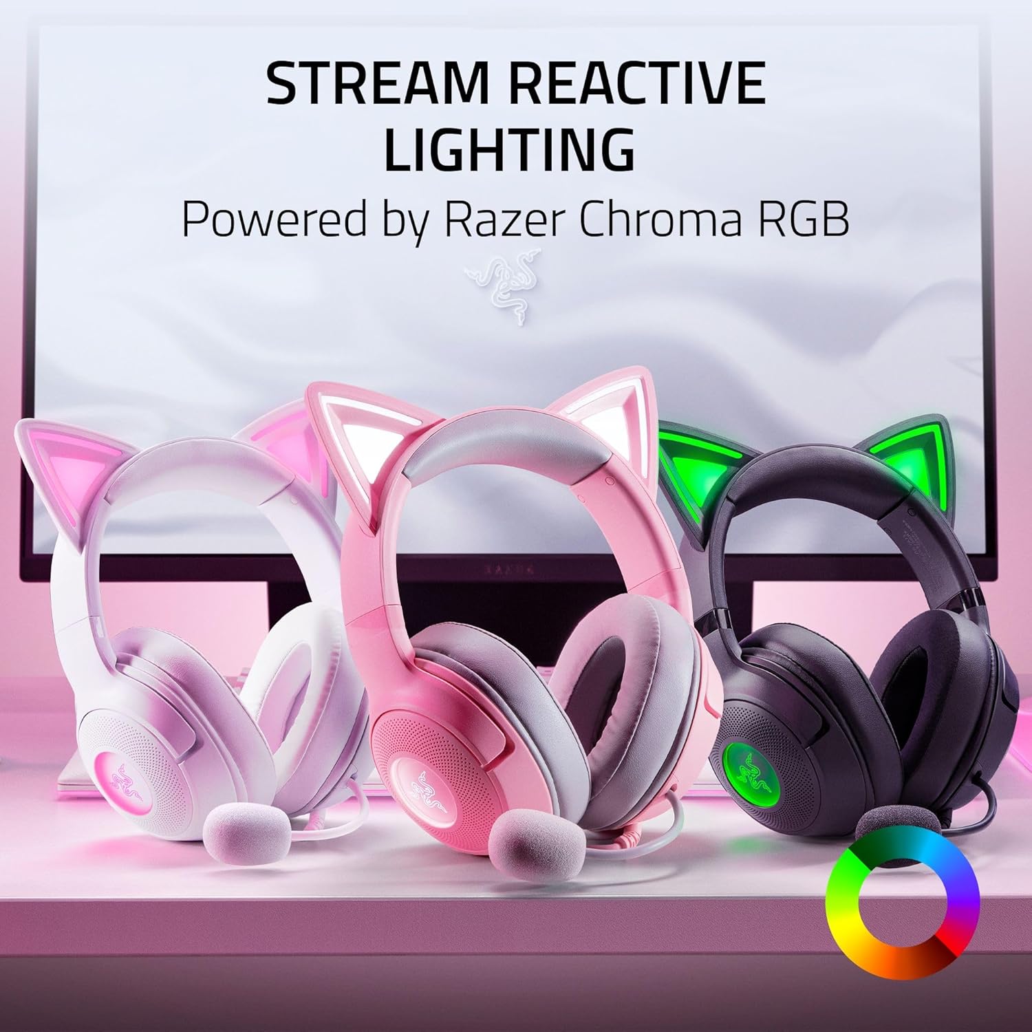 Buy RAZER,Razer Kraken Kitty V2 Wired RGB Headset – Stream Reactive Lighting, HyperClear Mic, TriForce 40mm Drivers, 7.1 Surround, Quartz Pink - Gadcet UK | UK | London | Scotland | Wales| Near Me | Cheap | Pay In 3 | Headsets