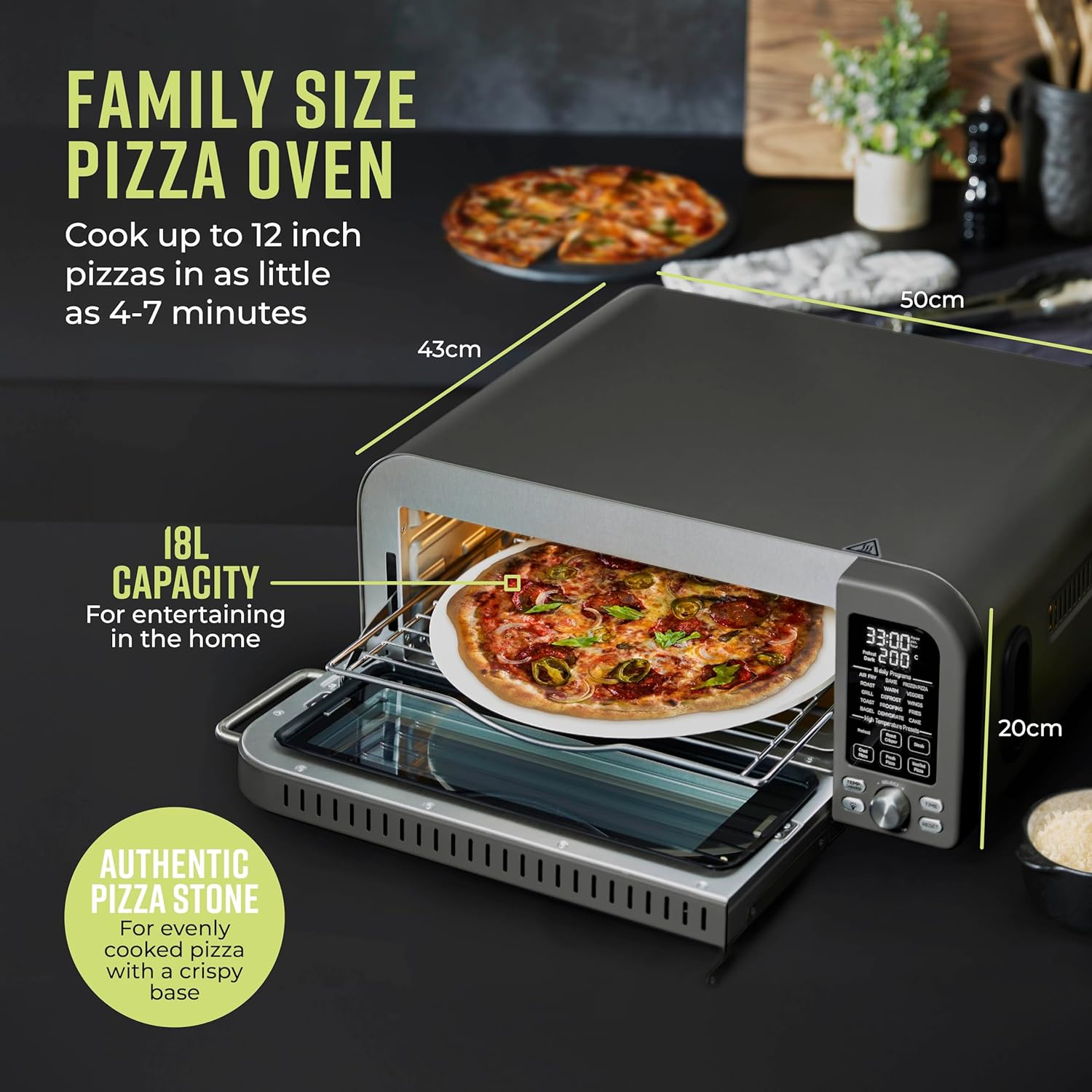 Buy TOWER,Tower T17141 Elite Pizza Oven with 5 High Temperature Programs, 15 Cooking Functions, Turbo Crisper, 400C,18L, 2000W, Grey & Chrome - Gadcet UK | UK | London | Scotland | Wales| Near Me | Cheap | Pay In 3 | Pizza Makers & Ovens