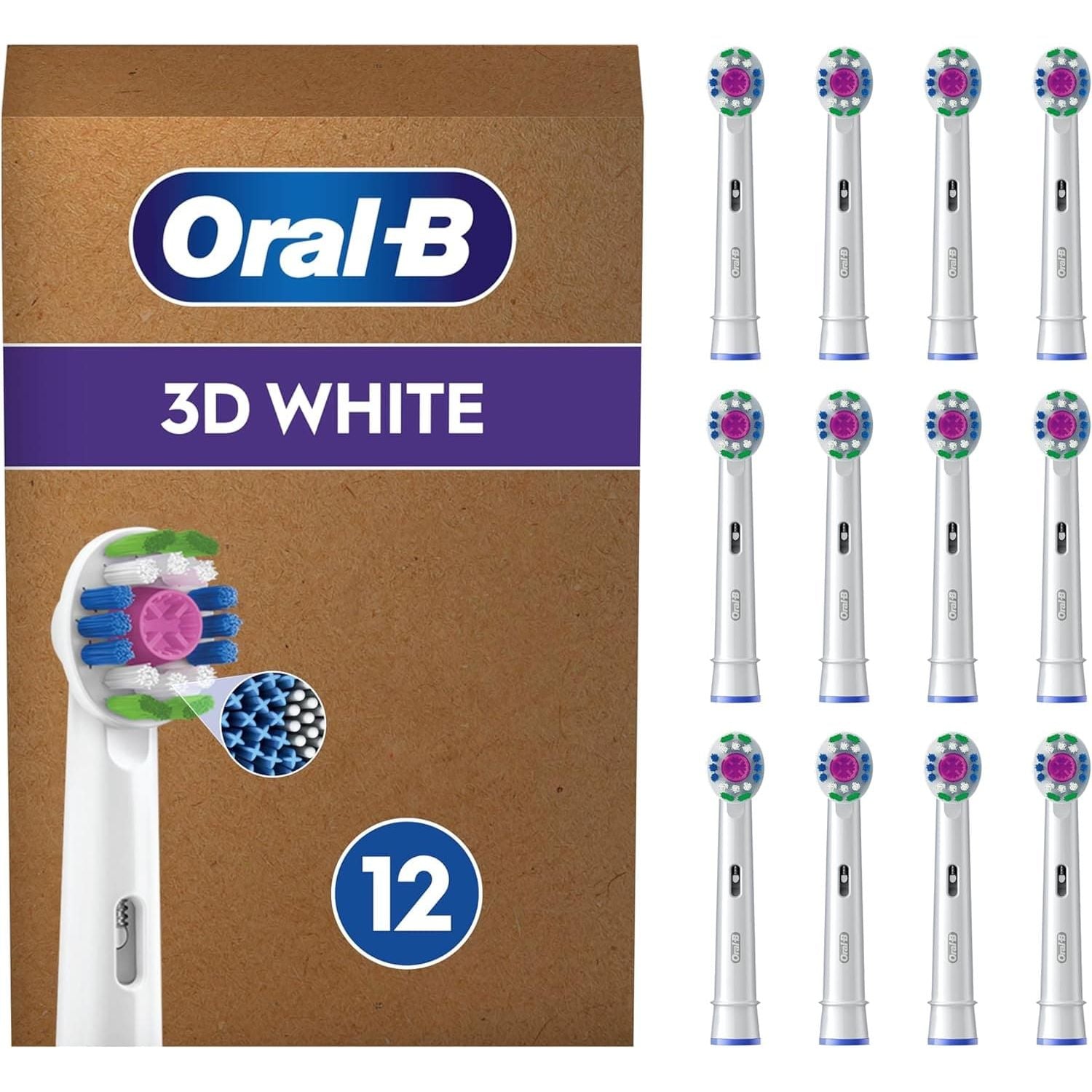 Buy Oral-B,Oral-B 3D White Electric Toothbrush Head with CleanMaximiser Technology, Angled Bristles for Deeper Plaque Removal, Pack of 12 Toothbrush Heads, White - Gadcet UK | UK | London | Scotland | Wales| Near Me | Cheap | Pay In 3 | Toothbrushes