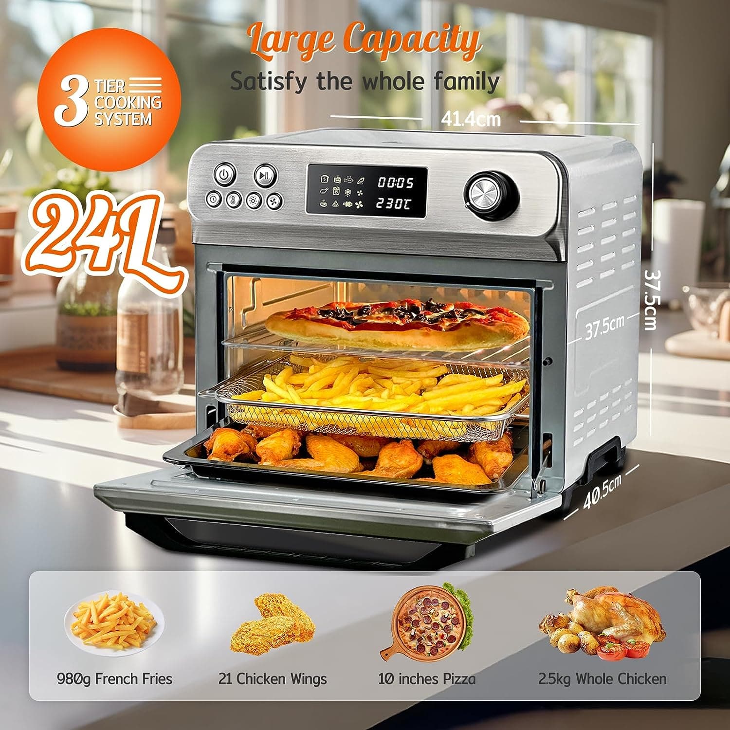 Buy HYSapientia,HYSapientia 24L Air Fryer Oven With Rotisserie Large XXL Digital Knob 1800W 10 in 1 airfryer Countertop Convection Mini Oven electric and grill, Double-layered Glass Door - Gadcet UK | UK | London | Scotland | Wales| Near Me | Cheap | Pay In 3 | AIR FRYER / GRILL