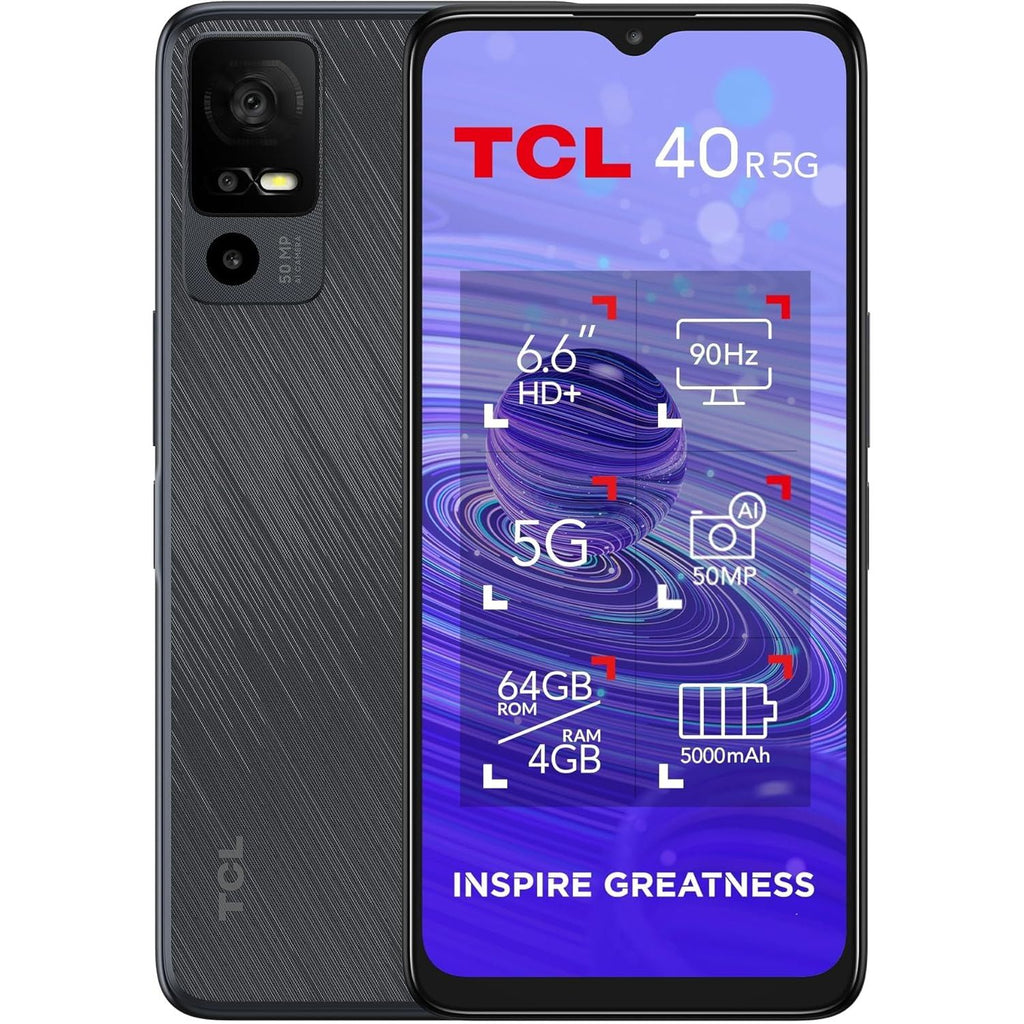 TCL 40 R 5G 4GB RAM + 64GB Storage Dual SIM Starlight Black Unlocked S
