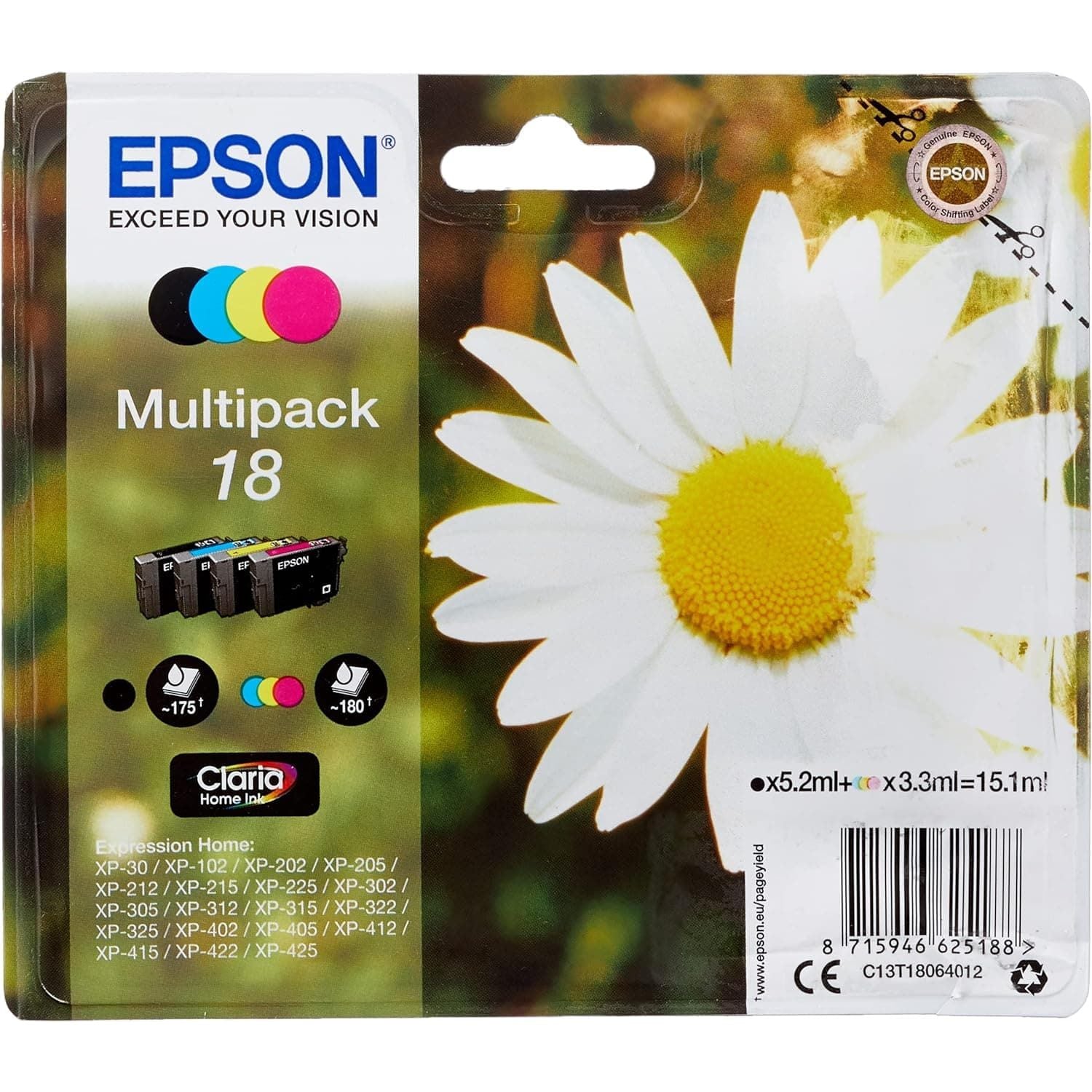 Buy Epson,Epson 18 Daisy Genuine Multipack, 4-colours Ink Cartridges, Claria Home Ink - Gadcet UK | UK | London | Scotland | Wales| Near Me | Cheap | Pay In 3 | Toner & Inkjet Cartridges