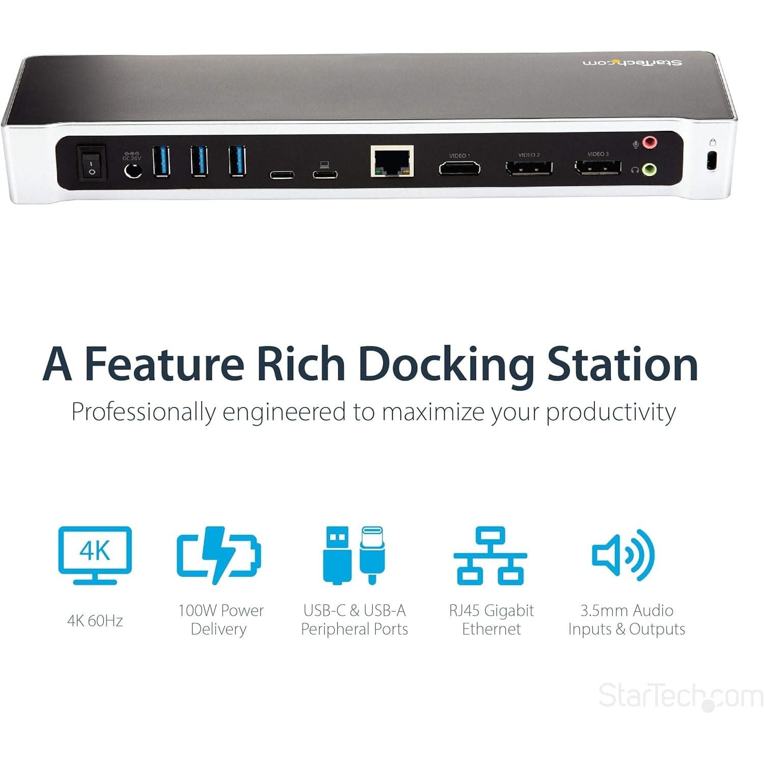 Buy StarTech,StarTech.com USB-C Dock - 4K Triple Monitor Laptop Docking Station with Dual DisplayPort & HDMI - 100W Power Delivery - USB-C, 4x USB-A Hub - USB 3.1 Gen 1 Type-C Dock - Windows & Mac - Gadcet UK | UK | London | Scotland | Wales| Near Me | Cheap | Pay In 3 | Chargers & Docking Stations