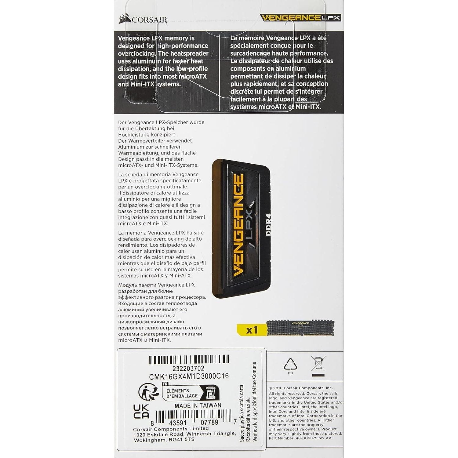 Buy Corsair,Corsair CMK16GX4M1D3000C16 Vengeance LPX 16 GB (1 x 16 GB) DDR4 3000MHz C16 XMP 2.0 High Performance Desktop Memory Kit - Black - Gadcet UK | UK | London | Scotland | Wales| Ireland | Near Me | Cheap | Pay In 3 | Computer Components