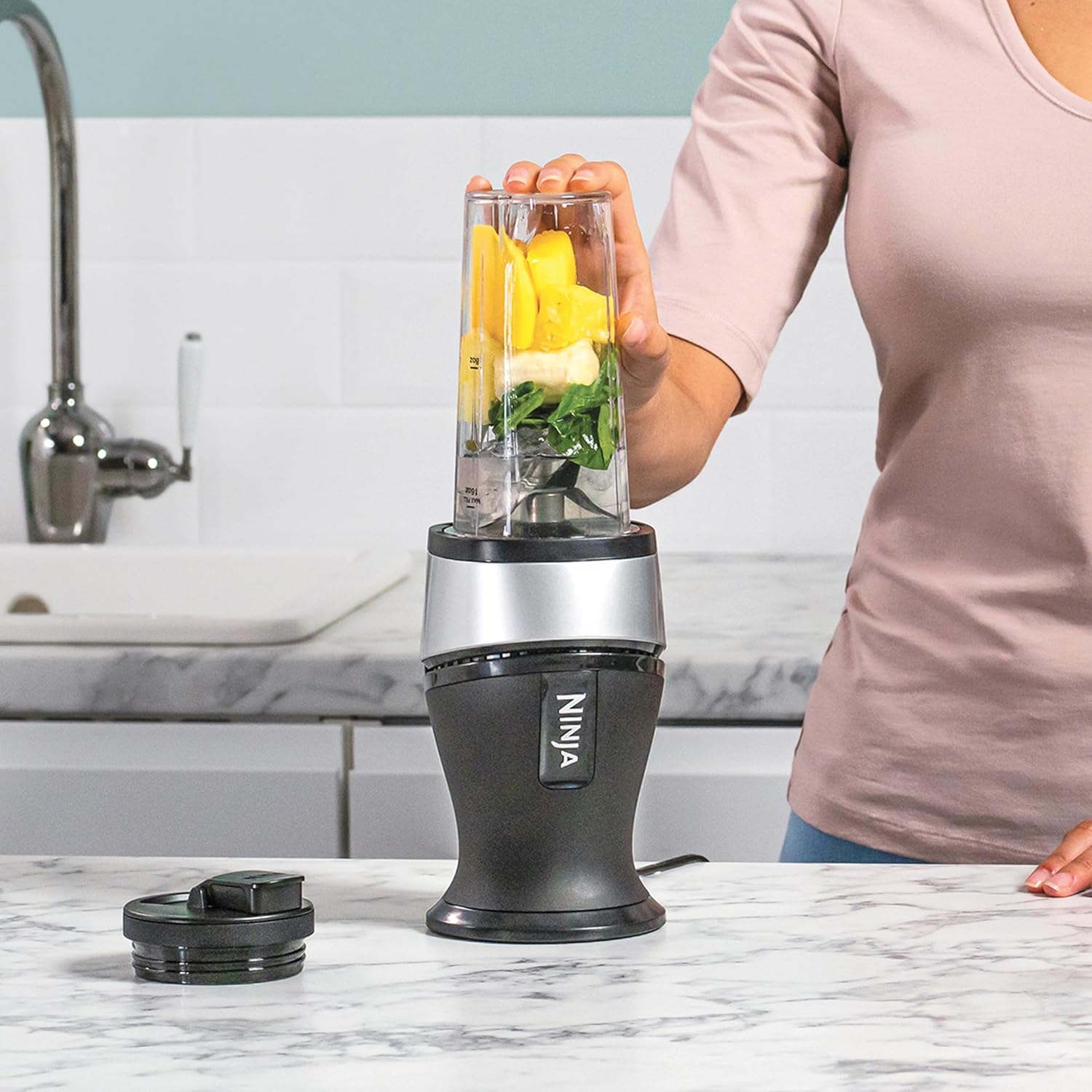Buy NINJA,Ninja 700W Slim Blender & Smoothie Maker, 2x 470ml Cups with Spout Lids, Personal Blender, Crush Ice & Frozen Fruit, Silver - Gadcet UK | UK | London | Scotland | Wales| Near Me | Cheap | Pay In 3 | Food Blenders