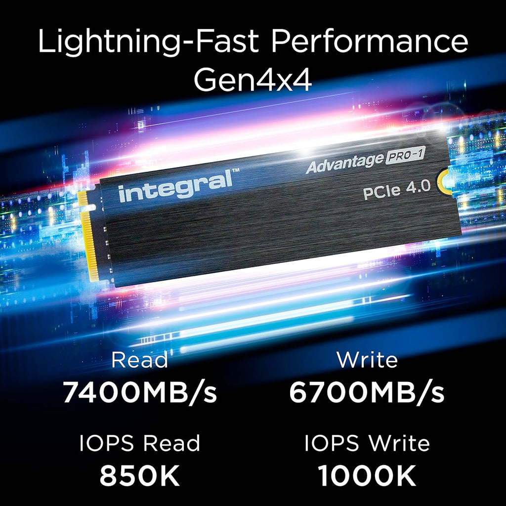 Integral Advantage PRO-1 2TB SSD NVME M.2 2280 PCIe Lightning-Fast Gen4x4 R- 7400MB/s W-6700MB/s Solid State Drive Ingebouwde Heatsink Compatibel met PS5 Integral Advantage PRO-1 2TB SSD NVME M.2 2280 PCIe Lightning-Fast Gen4x4 R- 7400MB/s W-6700MB/s Solid State Drive Ingebouwde Heatsink Compatibel met PS5