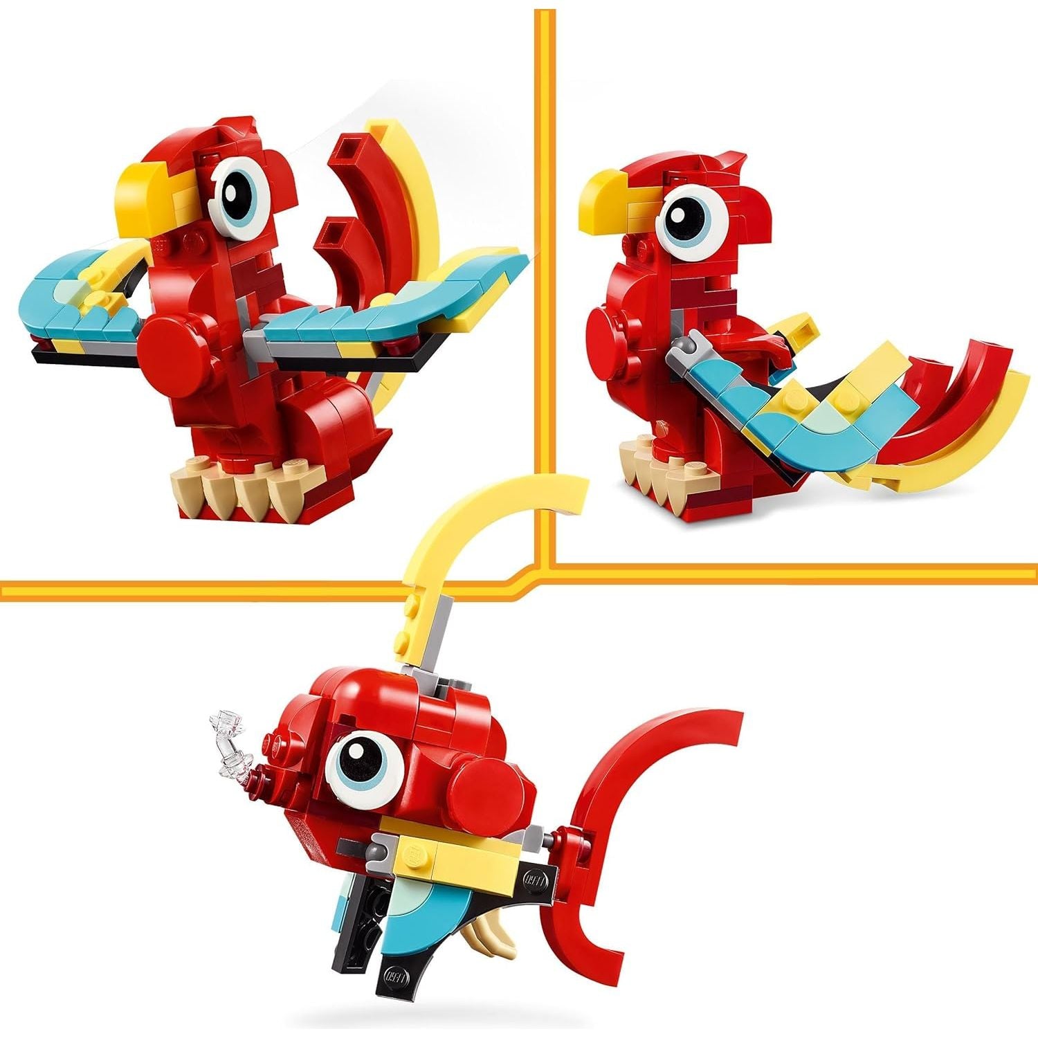 Buy LEGO,LEGO Creator 3in1 Red Dragon Toy to Fish Figure to Phoenix Bird Model, Animal Figures Set, Gifts for 6 Plus Year Old Boys, Girls and Kids - Gadcet UK | UK | London | Scotland | Wales| Near Me | Cheap | Pay In 3 | Interlocking Blocks
