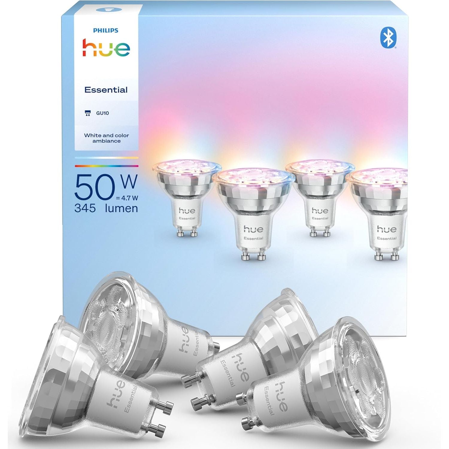 Buy PHILIPS,Philips Hue Essential Smart LED GU10 Spotlight Bulb – White & Colour Ambiance, 4.7W, 345 Lumens, Dimmable – 4 Pack - Gadcet UK | UK | London | Scotland | Wales| Near Me | Cheap | Pay In 3 | LED Light Bulbs