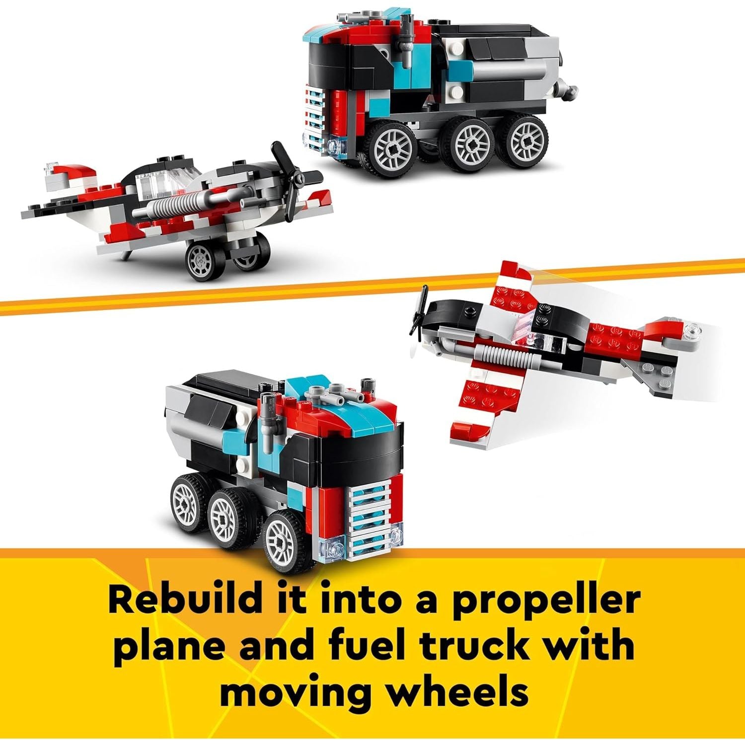Buy LEGO,LEGO Creator 3in1 Flatbed Truck with Helicopter – Set 31146 – Build Propeller Plane, Fuel Lorry, Hot Rod & SUV - Gadcet UK | UK | London | Scotland | Wales| Near Me | Cheap | Pay In 3 | Building Toys