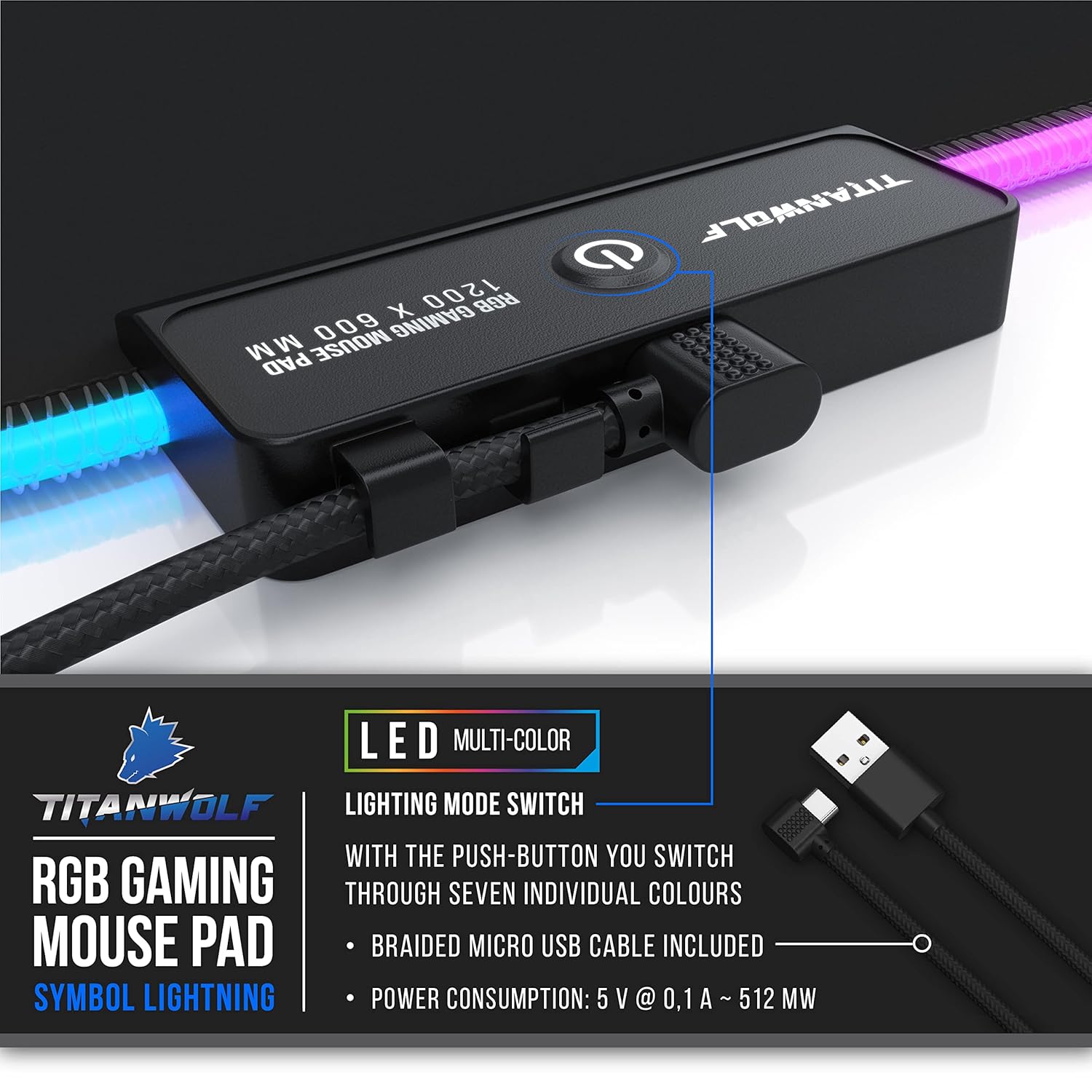Buy TITANWOLF,Titanwolf RGB Gaming Mouse Mat – XXL 1200×600mm – LED Multi-Colour Mouse Pad with 7 Colours & 4 Light Modes - Gadcet UK | UK | London | Scotland | Wales| Near Me | Cheap | Pay In 3 | Mouse Pads