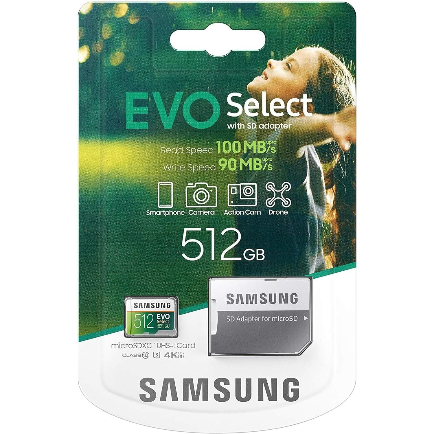 Buy Samsung,Samsung EVO Select 512GB microSD 100MB/s and 90MB/s, speed, full HD & 4K UHD memory card including SD adapter for smartphone, tablet, action camera, drone and notebook - Gadcet UK | UK | London | Scotland | Wales| Ireland | Near Me | Cheap | Pay In 3 | Flash Memory Cards