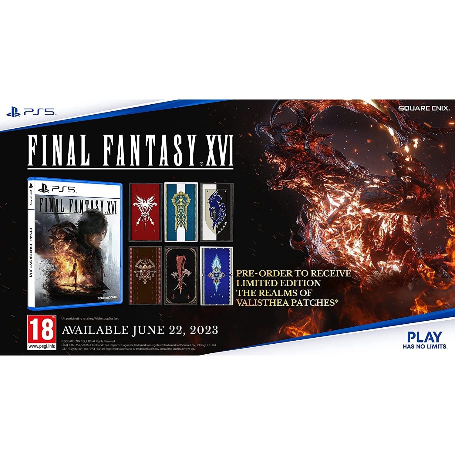 Buy playstation,Final Fantasy XVI (PlayStation 5) - Includes 6 Faction Embroidered Patches - Gadcet.com | UK | London | Scotland | Wales| Ireland | Near Me | Cheap | Pay In 3 | Games