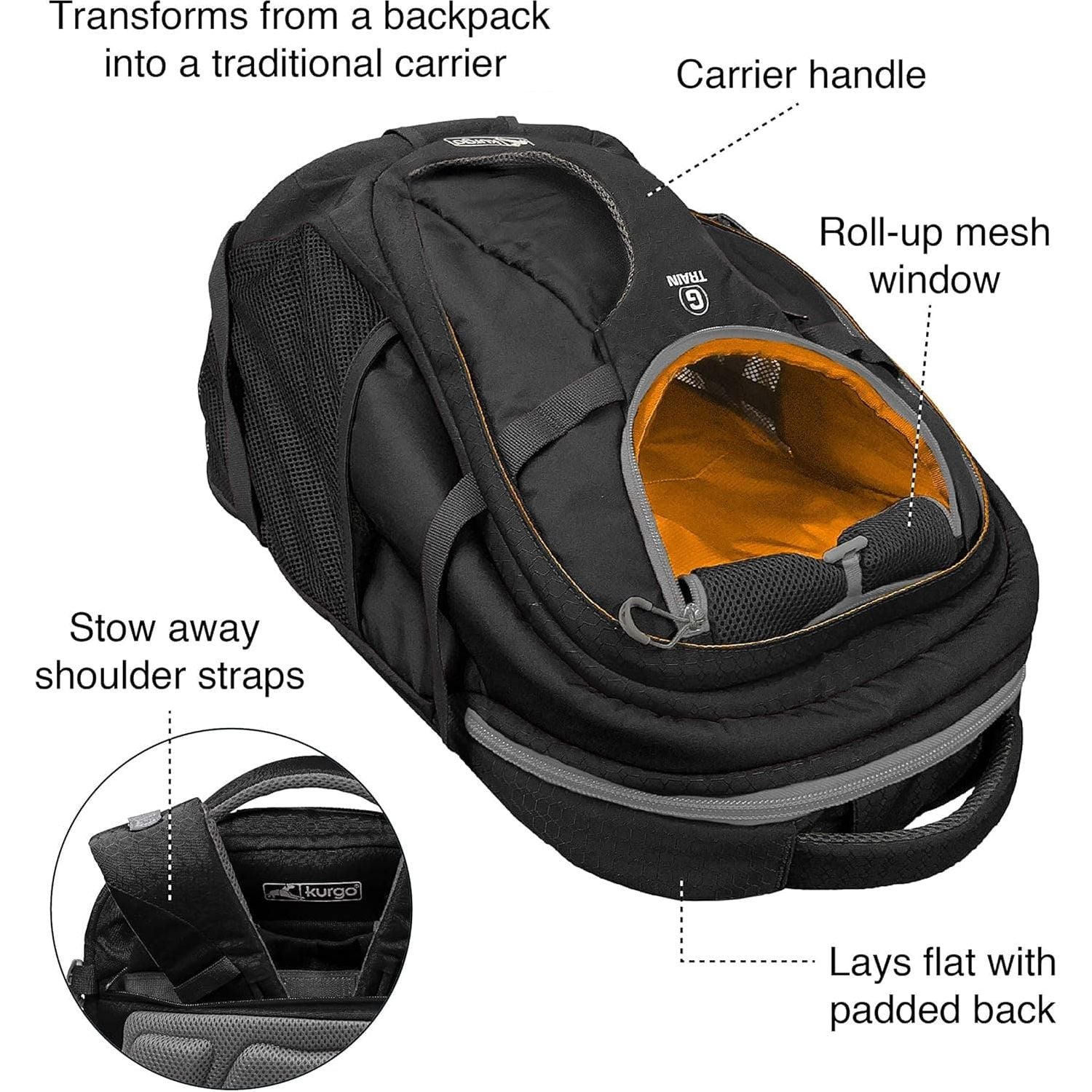 Buy Kurgo,Kurgo G-Train Pack, Carrier Backpack for Small Dogs and Cats, Ideal for Hiking or Travel, Waterproof Bottom, Black - Gadcet UK | UK | London | Scotland | Wales| Ireland | Near Me | Cheap | Pay In 3 | Apparel & Accessories