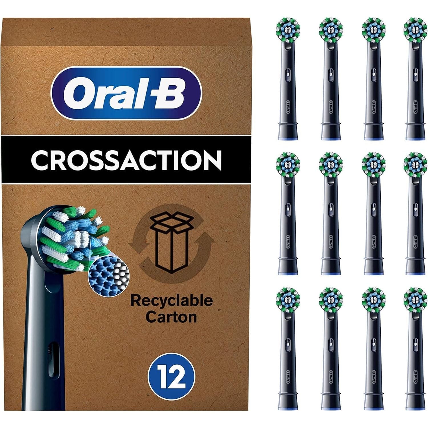 Buy Oral-B,Oral-B Pro Cross Action Electric Toothbrush Head, X-Shape And Angled Bristles for Deeper Plaque Removal, Pack of 12 Toothbrush Heads, Suitable For Mailbox, Black - Gadcet UK | UK | London | Scotland | Wales| Near Me | Cheap | Pay In 3 | Toothbrushes