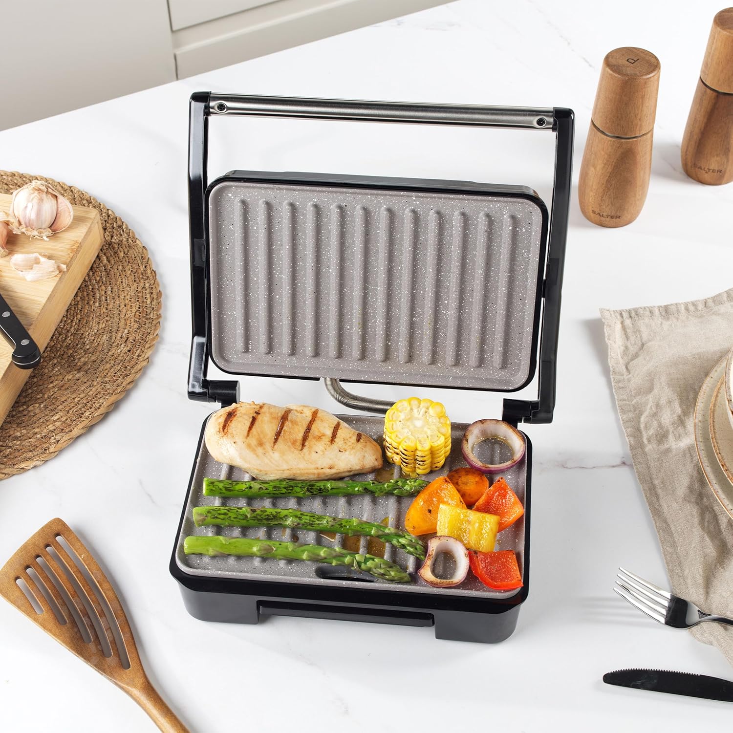 Buy Salter,Salter Marblestone Health Grill & Panini Maker - Non-Stick, Oil-Free, 750W, Floating Hinge, Removable Drip Tray - Gadcet UK | UK | London | Scotland | Wales| Near Me | Cheap | Pay In 3 | Sandwich Makers