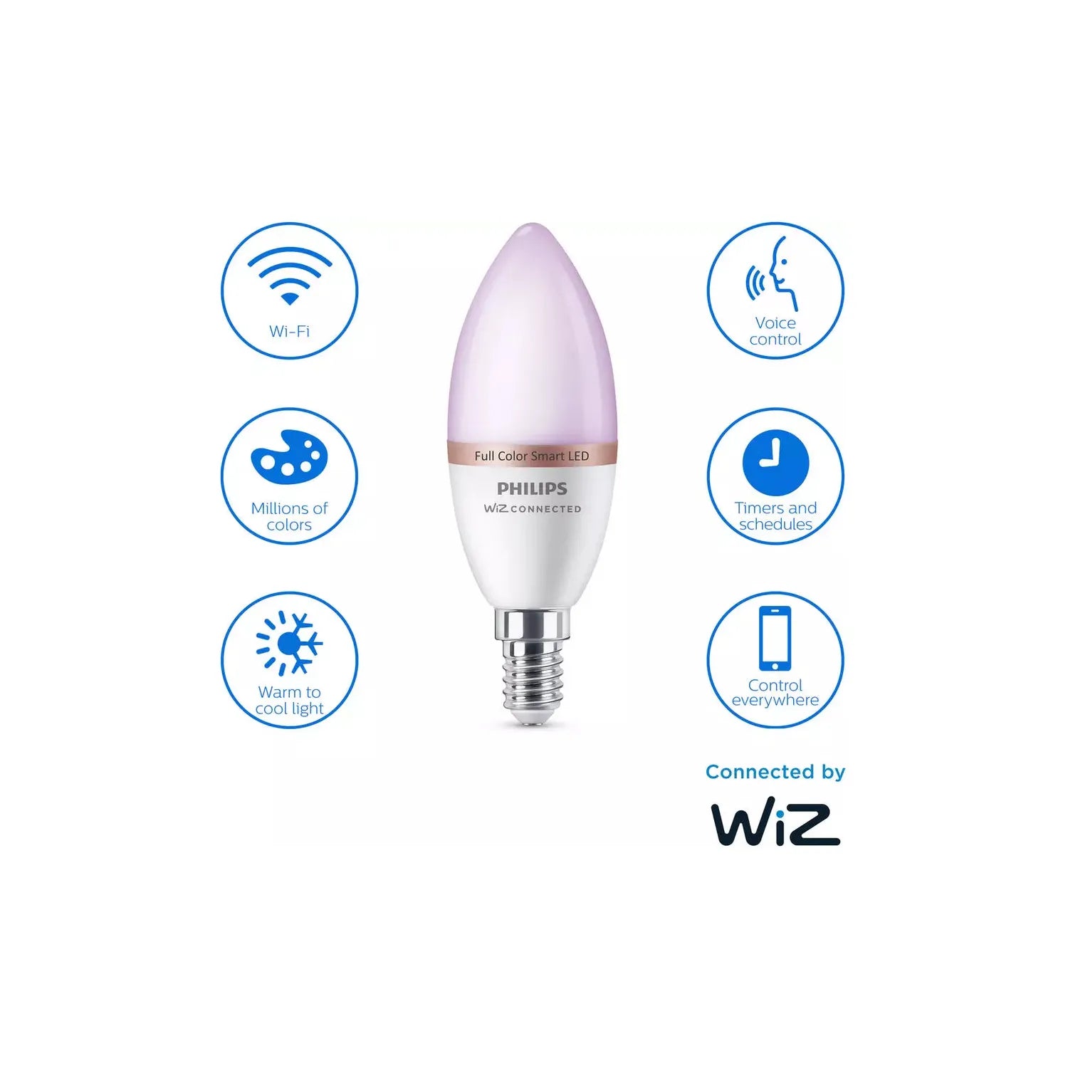 Buy Philips,Philips WiZ E14 Colour Smart LED Wi-Fi Candle Bulbs - 2 Pack - Gadcet UK | UK | London | Scotland | Wales| Near Me | Cheap | Pay In 3 | LED Light Bulbs