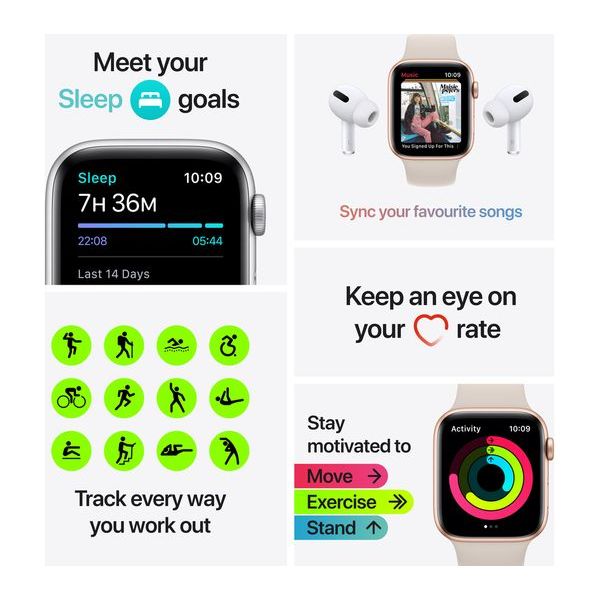 Buy Apple,Apple Watch SE (GPS) 44mm Gold Aluminium with Starlight Sports Band - Gadcet UK | UK | London | Scotland | Wales| Near Me | Cheap | Pay In 3 | Smart Watch