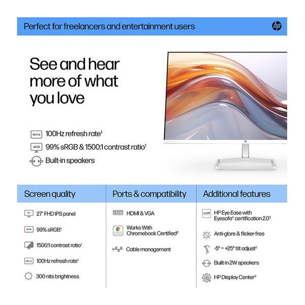 Buy HP,HP Series 5 527sa Full HD 27" IPS LCD Monitor - White - Gadcet UK | UK | London | Scotland | Wales| Near Me | Cheap | Pay In 3 | Computer Monitors