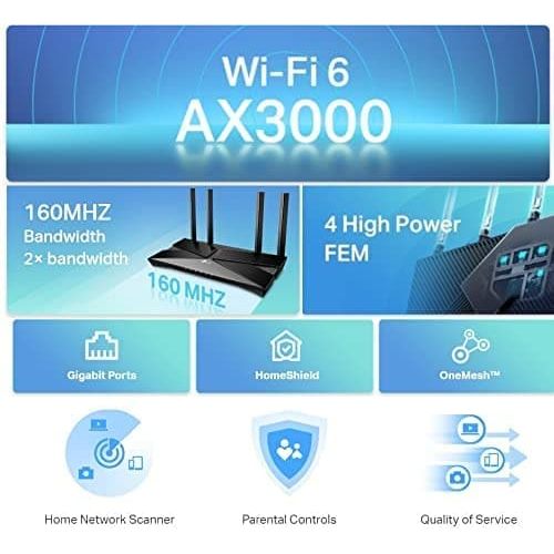 TP-Link,TP-Link Next-Gen Wi-Fi 6 AX3000 Mbps Gigabit Dual Band Wireless Router, OneMesh™ Supported, Dual-Core CPU, TP-Link HomeShield, Ideal for Gaming Xbox/PS4/Steam, Compatible with Alexa (Archer AX53) - Gadcet.com