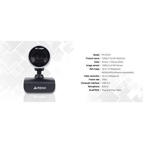 A4Tech Webcam PK-910H - 2 MP, 30 FPS, 16 MP, USB 2.0, Black, Clip/Stand - PK-910H