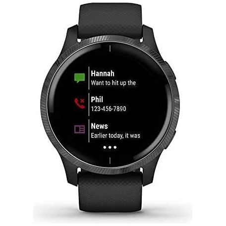 Garmin,Garmin Venu Slate Stainless Steel Bezel with Black Case and Silicone Band - Gadcet.com