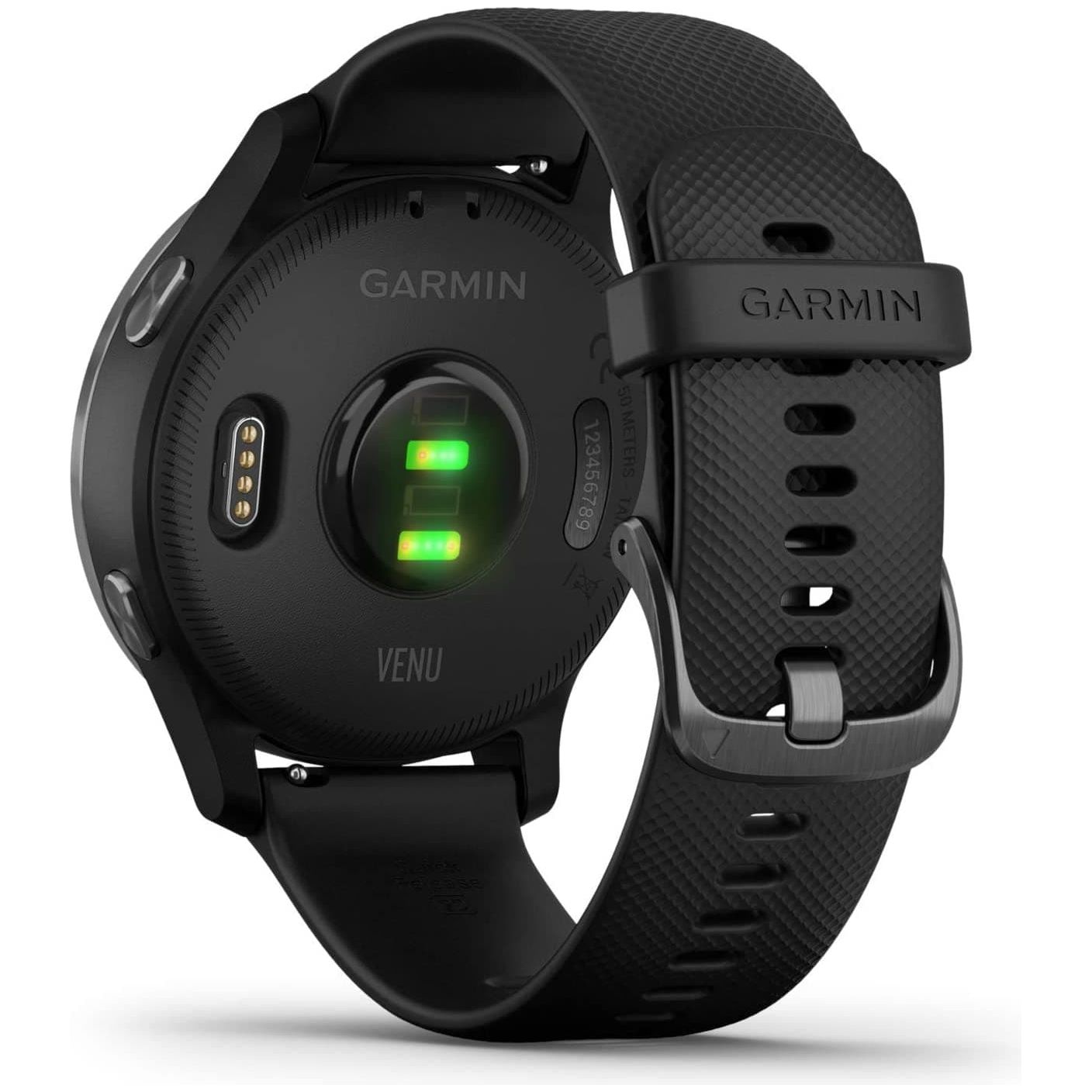 Garmin,Garmin Venu Slate Stainless Steel Bezel with Black Case and Silicone Band - Gadcet.com