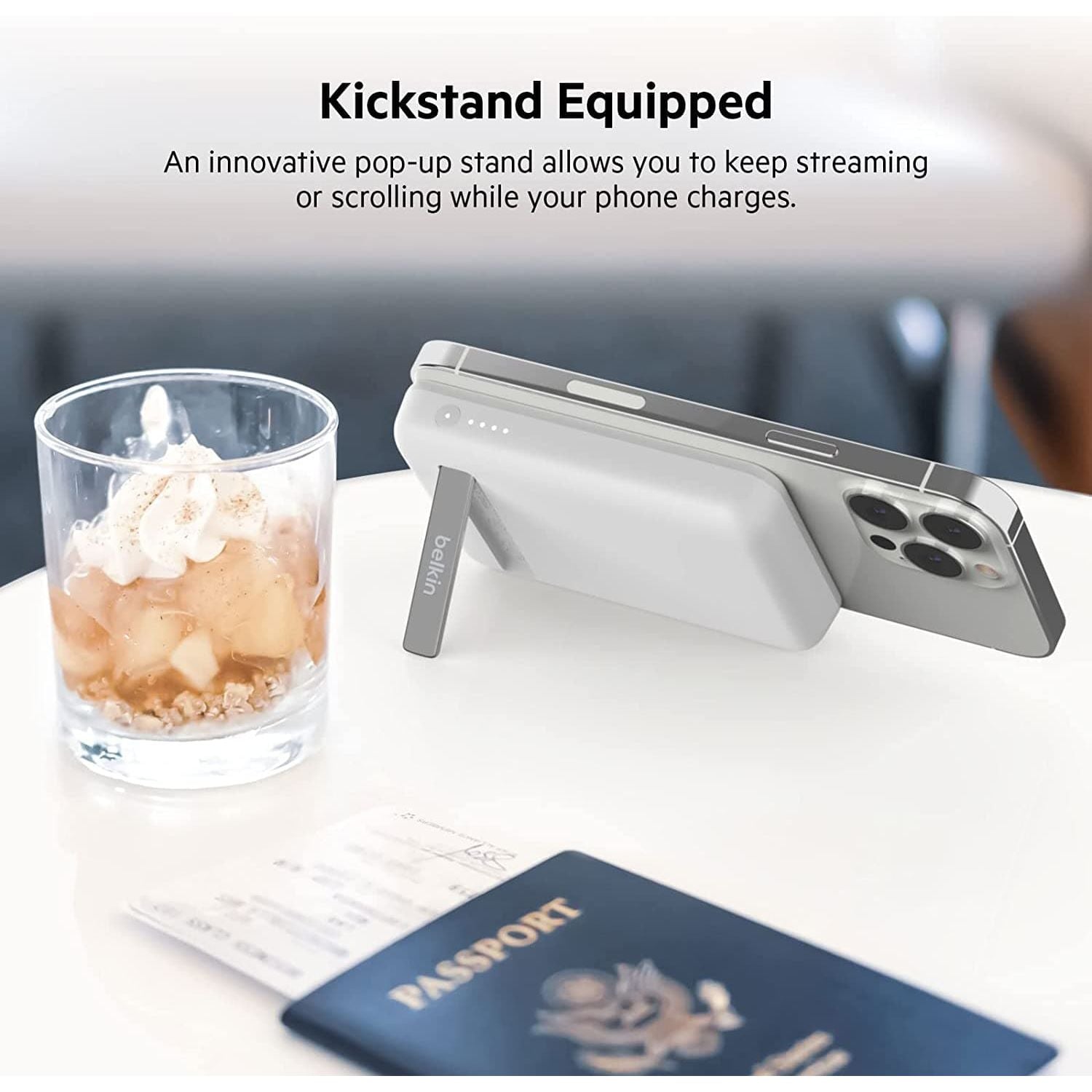 Buy Belkin,Belkin 5000 mAh Magnetic Wireless Power Bank, Portable Charger Compatible with MagSafe with Pass-thru Charging, 7.5W Output, 10W Input and Kickstand, Compatible with iPhone 13 and 12 Series – White - Gadcet.com | UK | London | Scotland | Wales| Ireland | Near Me | Cheap | Pay In 3 | Power Adapter & Charger Accessories