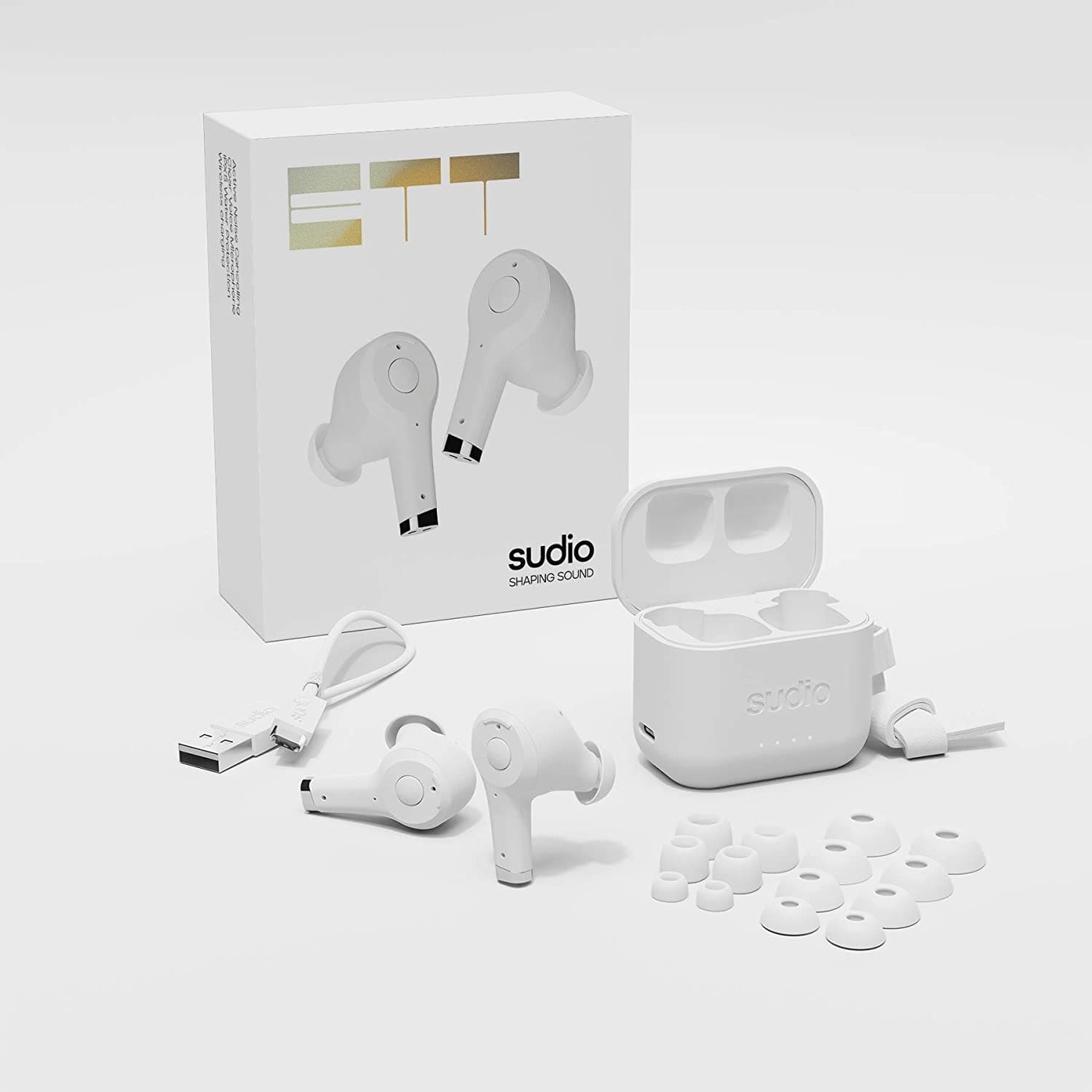 Sudio,Sudio Ett True Wireless Bluetooth Earbuds - Active Noise Cancelling, Transparency Mode, IPX5 Water Protection, 30h Battery Time, supports Wireless Charging, compatible with Android and iOS (White) - Gadcet.com