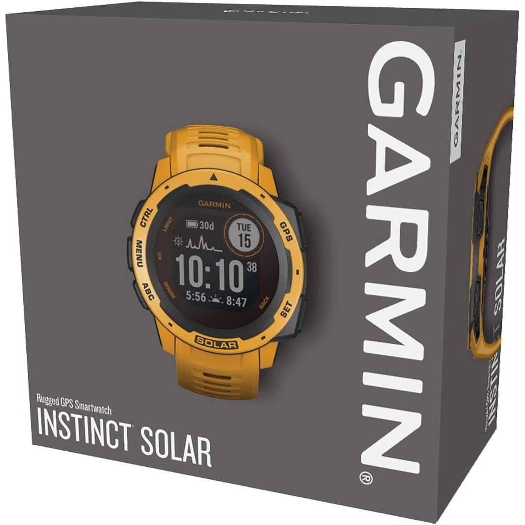 Garmin Instinct Solar, Solar-powered Rugged Outdoor Smartwatch, Built-in Sports Apps and Health Monitoring, Sunburst Yellow - Gadcet.com