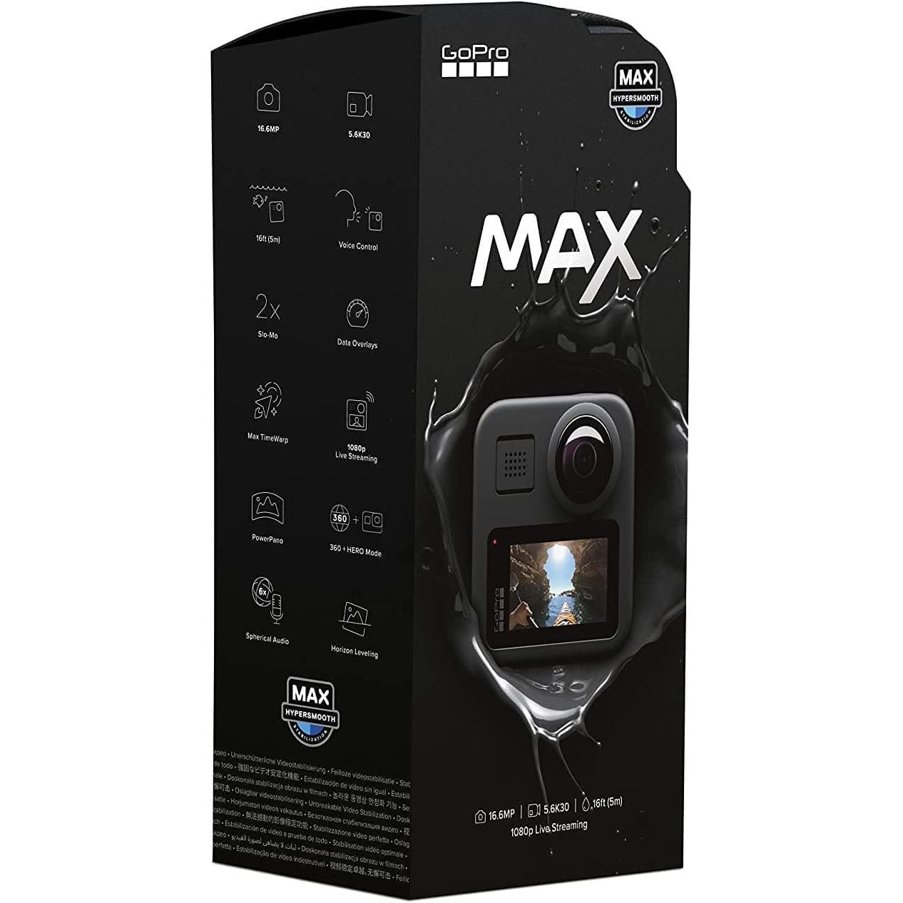 Buy GoPro,GoPro Max - Waterproof 360 Digital Action Camera with Unbreakable Stabilisation, Touch Screen and Voice Control - Live HD Streaming, Black - Gadcet.com | UK | London | Scotland | Wales| Ireland | Near Me | Cheap | Pay In 3 | Cameras