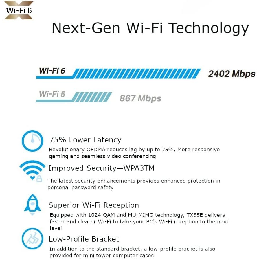 TP-Link,TP-Link AX3000 Dual-Band Wi-Fi 6 Bluetooth 5.2 PCIe Adapter with Two Antennas, specialized heatsink, 1024-QAM, Ultra-Low Latency, Intel® Wi-Fi 6 Chipset, Supports Windows 10/11(64bit) (Archer TX55E) - Gadcet.com