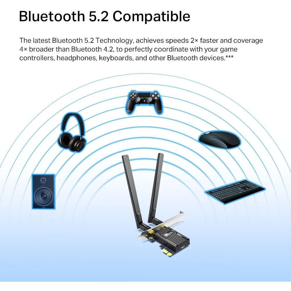 TP-Link,TP-Link AX3000 Dual-Band Wi-Fi 6 Bluetooth 5.2 PCIe Adapter with Two Antennas, specialized heatsink, 1024-QAM, Ultra-Low Latency, Intel® Wi-Fi 6 Chipset, Supports Windows 10/11(64bit) (Archer TX55E) - Gadcet.com