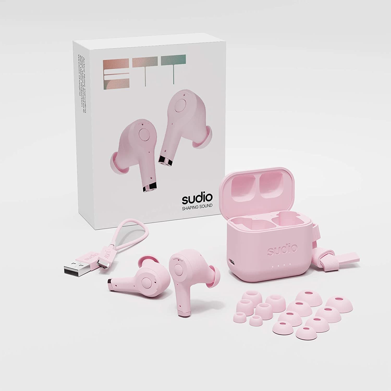 Sudio,Sudio Ett True Wireless Bluetooth Earbuds - Active Noise Cancelling, Transparency Mode, IPX5 Water Protection, 30h Battery Time, supports Wireless Charging, compatible with Android and iOS (Pink) - Gadcet.com