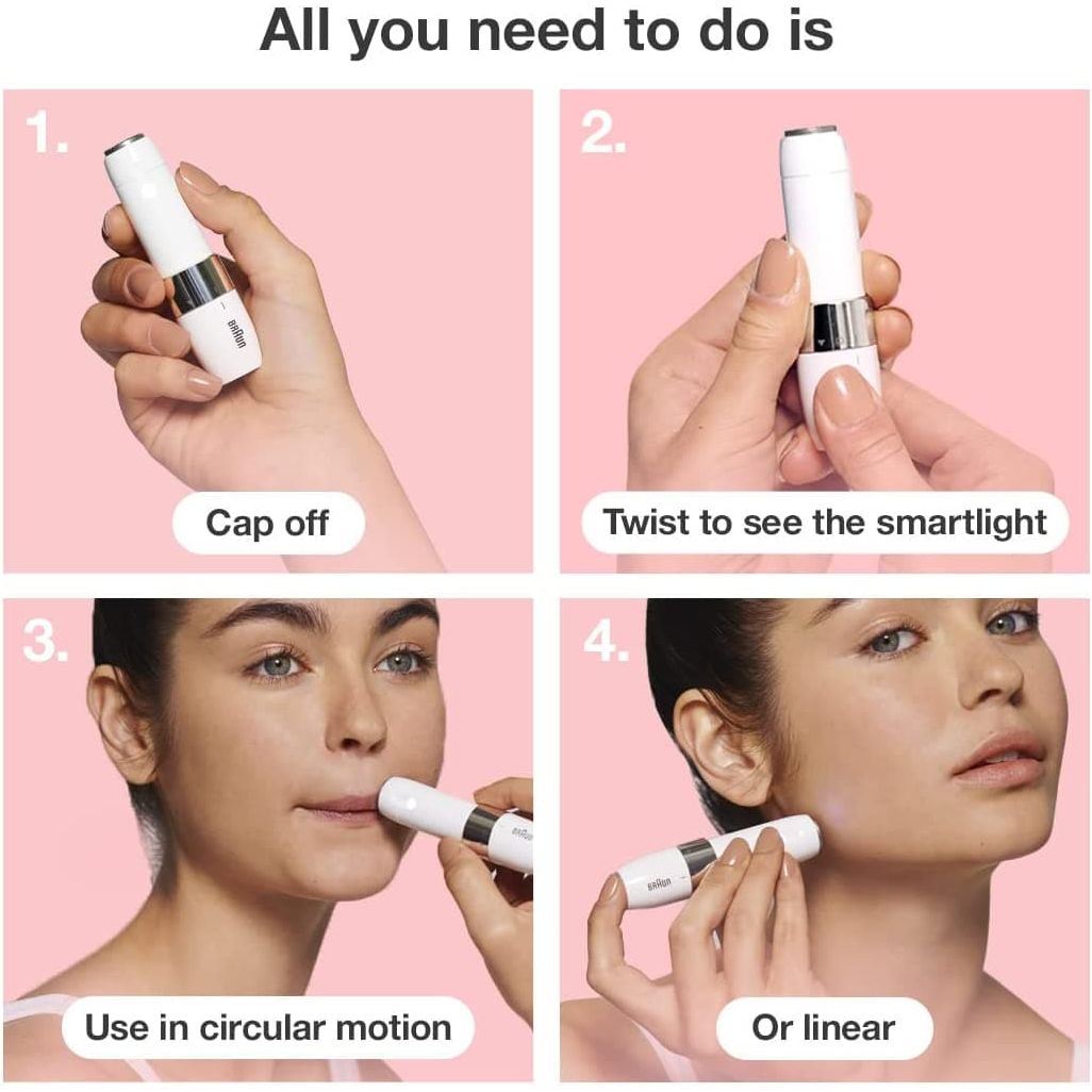 Braun,Braun Face Mini Facial Hair Remover for Women Mini-Sized Design For Portability, With Smart Light, FS1000 - White - Gadcet.com