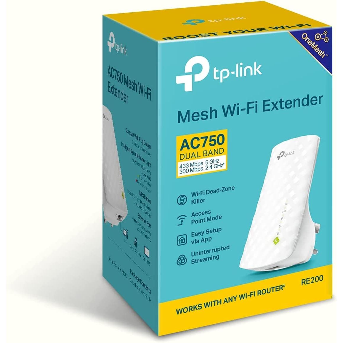 TP-LINK,TP-Link RE200 AC750 Universal Dual Band Range Extender, Broadband/Wi-Fi Extender, Wi-Fi Booster/Hotspot with Ethernet Port, Plug and Play, Smart Signal Indicator, UK Plug - Gadcet.com
