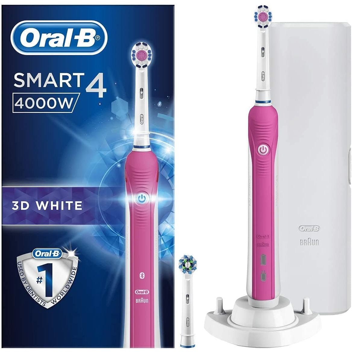 Oral-B Smart 4 4000 3D White Electric Toothbrush Rechargeable - Pink