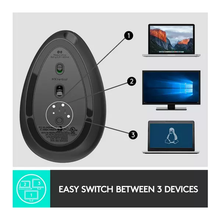 Logitech MX Vertical Ergonomic Mouse, Multi-Device, Bluetooth or 2.4GHz Wireless with USB Unifying Receiver, 4000 DPI Optical Tracking, 4 Buttons, Fast Charging, Laptop/PC/Mac/iPad OS- Black - 8