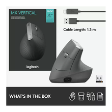 Logitech MX Vertical Ergonomic Mouse, Multi-Device, Bluetooth or 2.4GHz Wireless with USB Unifying Receiver, 4000 DPI Optical Tracking, 4 Buttons, Fast Charging, Laptop/PC/Mac/iPad OS- Black - 9