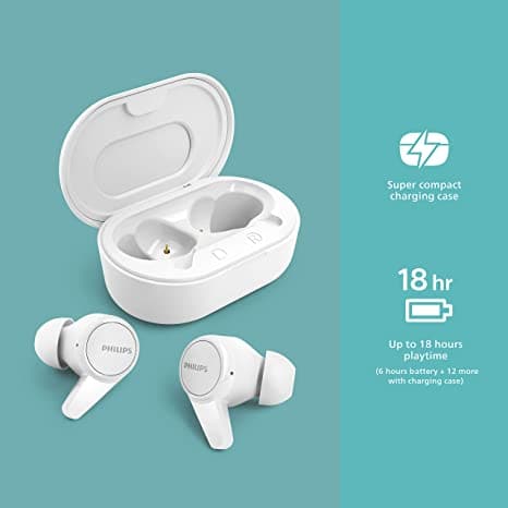 Philips T1207 True Wireless Headphones with Up to 18 Hours Playtime and IPX4 Water Resistance, White - Gadcet.com