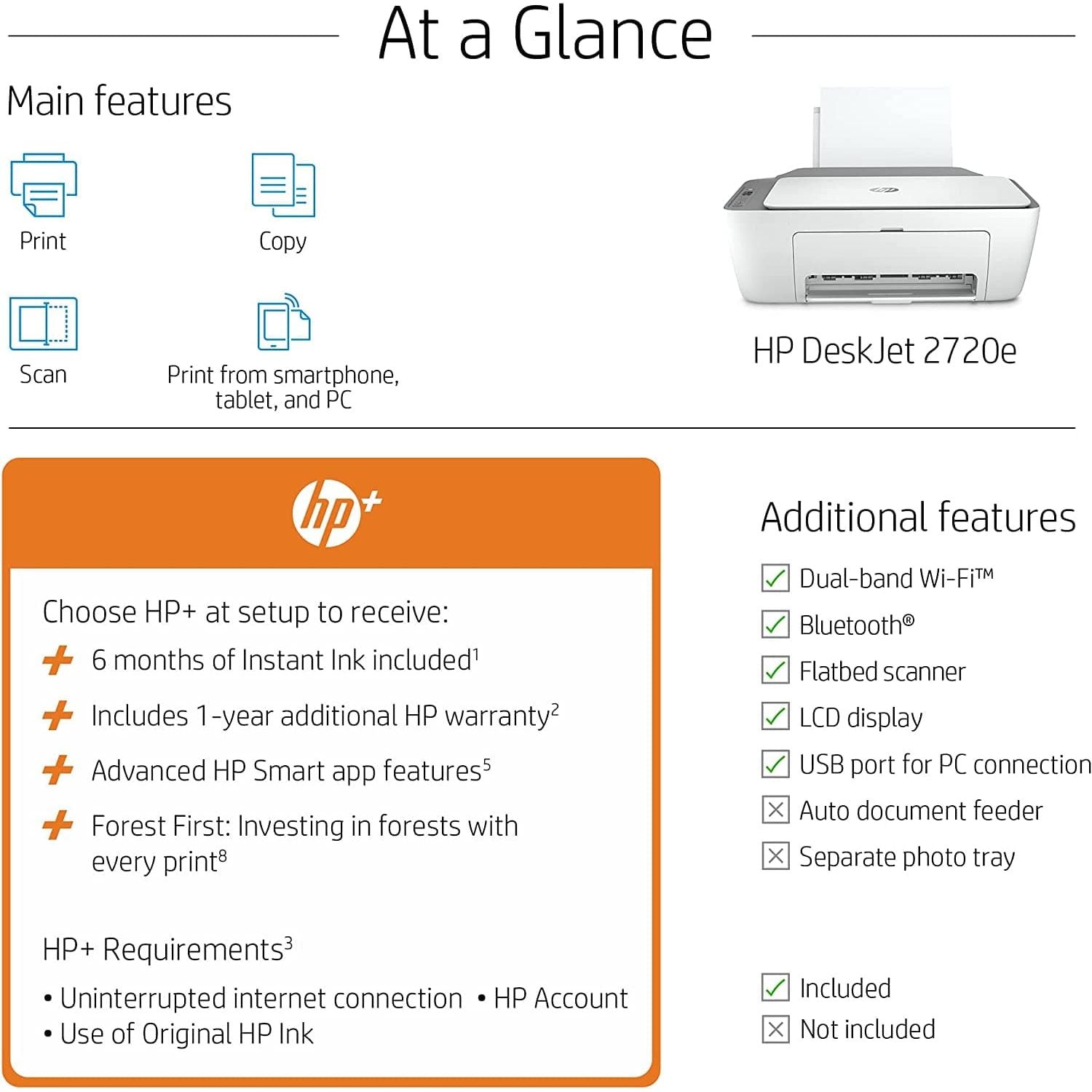 HP DeskJet 2720e All-in-One Colour Printer with 6 months of instant Ink with HP+, White