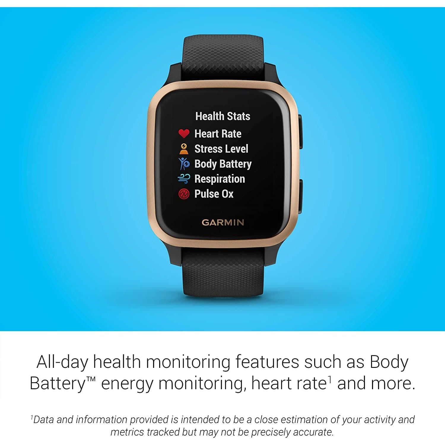 Buy Garmin,Garmin Venu Sq Music Amazon Exclusive GPS Smartwatch with All-day Health Monitoring and Fitness Features, Built-in Sports Apps and More, Black with Rose Gold Bezel - Gadcet.com | UK | London | Scotland | Wales| Ireland | Near Me | Cheap | Pay In 3 | Watches