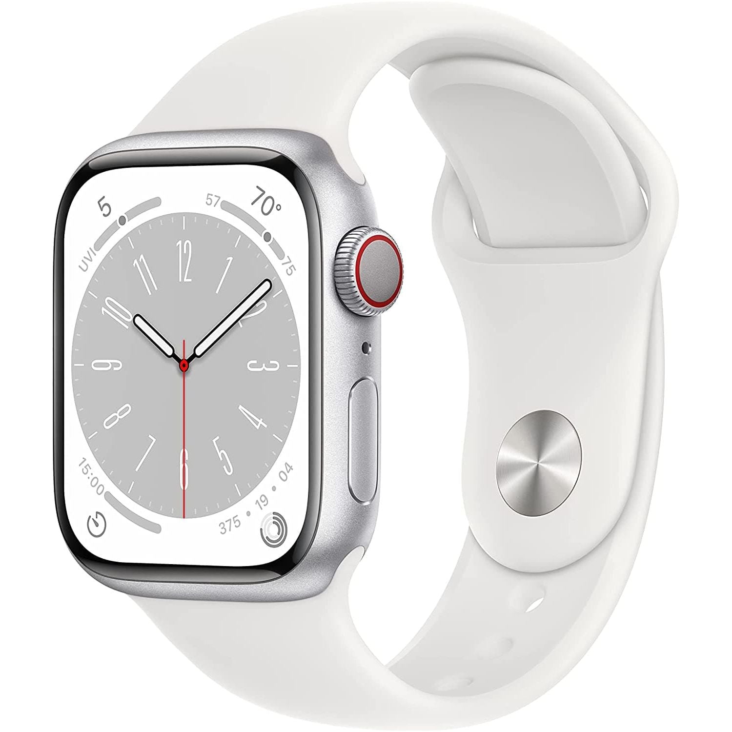 apple,Apple Watch Series 8 (GPS + Cellular 41mm) Smart watch - Silver Aluminium Case with White Sport Band - Regular - Gadcet.com
