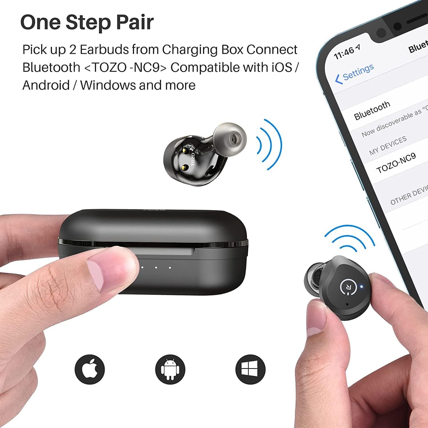 Buy TOZO,TOZO NC9 Hybrid Wireless Earbuds Active Noise Cancelling Headphones Bluetooth 5.0 Stereo in Ear Earphones, Immersive Sound Premium Deep Bass Built in 3 Mic Headset Black - Gadcet.com | UK | London | Scotland | Wales| Ireland | Near Me | Cheap | Pay In 3 |