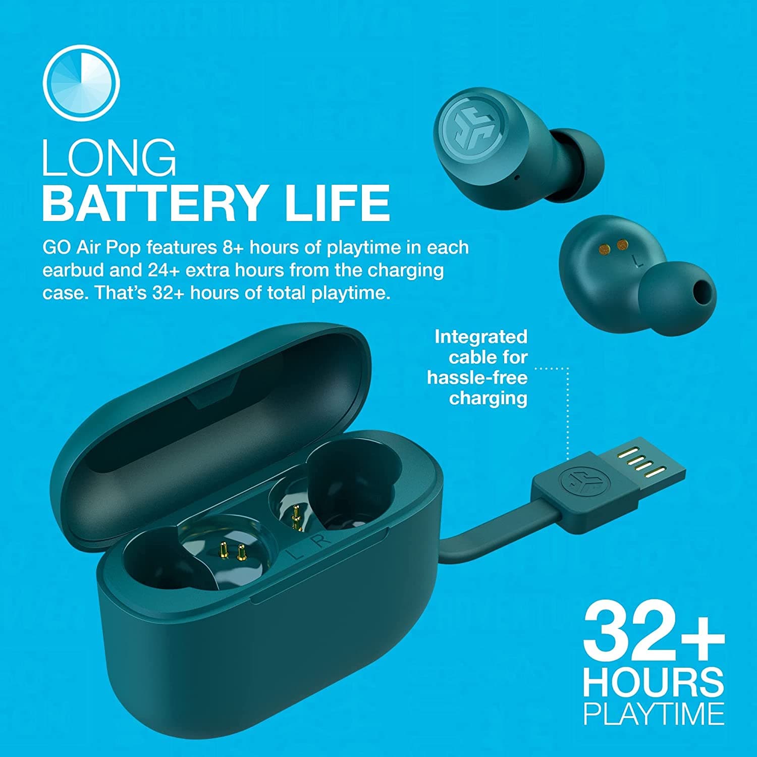JLab Go Air Pop True Wireless Earbuds, Headphones In Ear, Bluetooth Earphones with Microphone, Wireless Ear Buds, TWS Bluetooth Earbuds with Mic, USB Charging Case, Dual Connect, EQ3 Sound, Teal - Gadcet.com