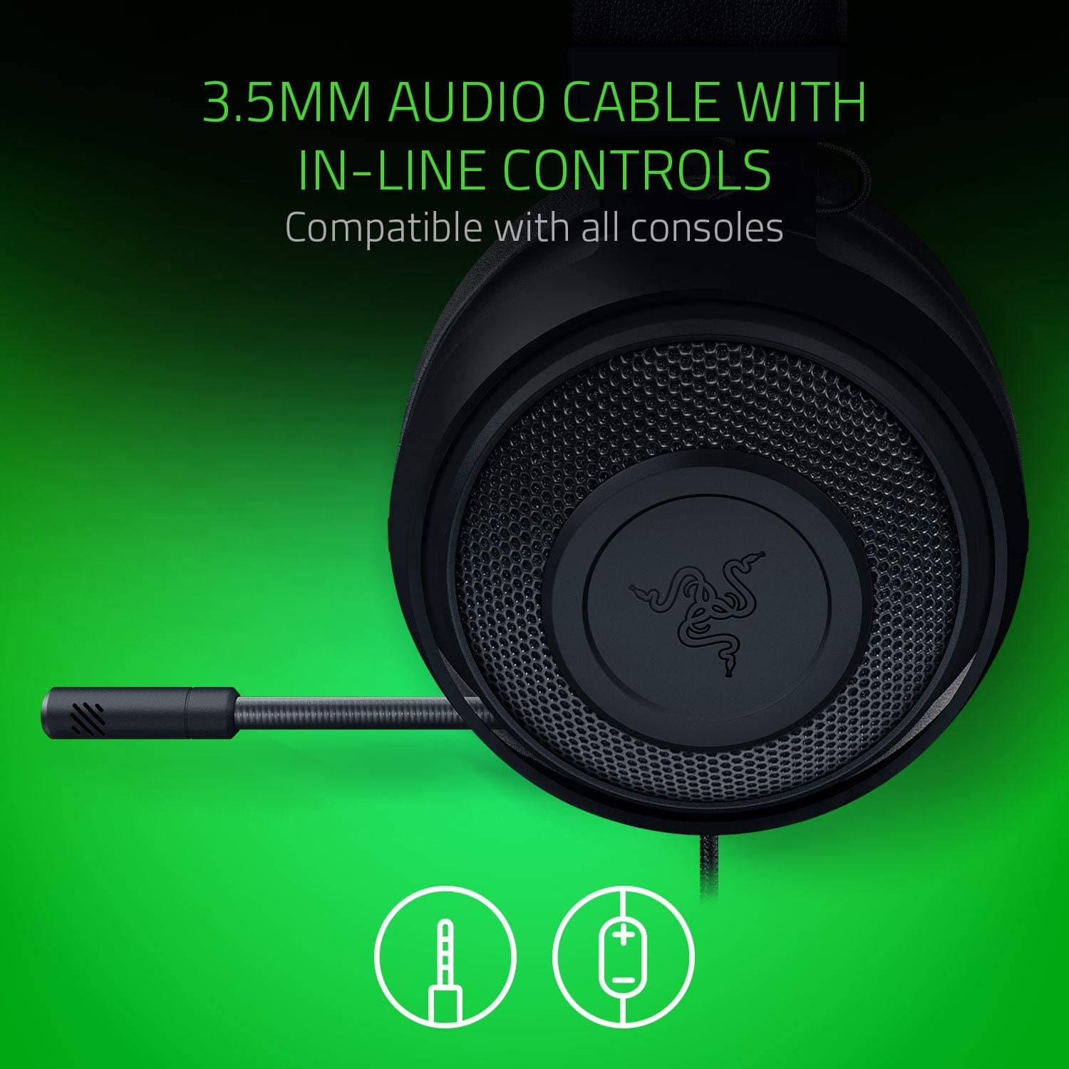 Razer Kraken - Cross-Platform Wired Gaming Headset (Custom Tuned 50mm Drivers, Unidirectional Microphone, 3.5mm Cable with In-line controls, Cross Platform Compatible) Black - Gadcet.com
