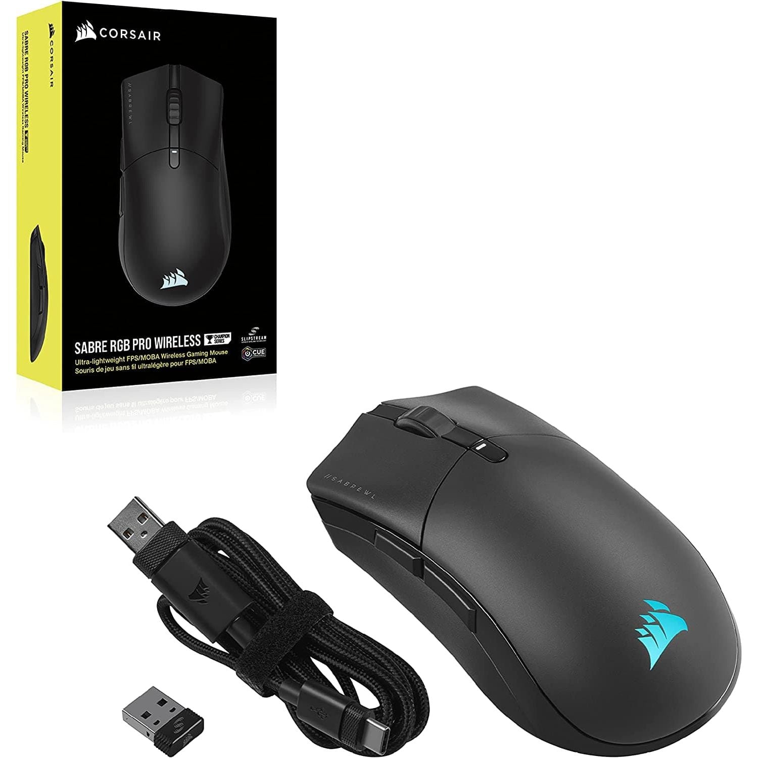 Buy Corsair,Corsair SABRE RGB PRO WIRELESS CHAMPION SERIES, Ultra-lightweight FPS/MOBA Wireless Gaming Mouse (SLIPSTREAM WIRELESS Technology, CORSAIR MARKSMAN 26,000 DPI Optical Sensor) Black - Gadcet.com | UK | London | Scotland | Wales| Ireland | Near Me | Cheap | Pay In 3 | Mouse Pads