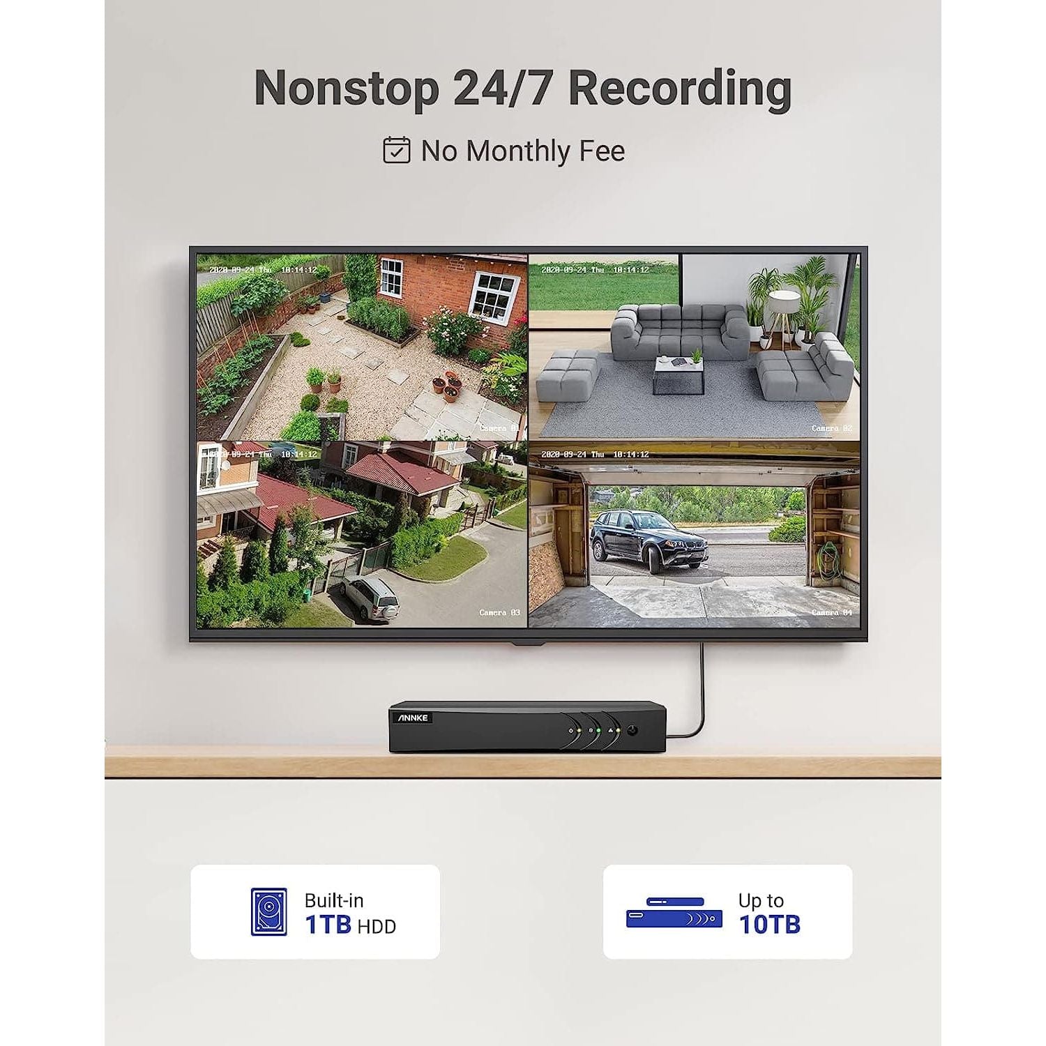Buy ANNKE,ANNKE E200 Outdoor Security System - 8 Channel 3K Lite H.265+ DVR with 1TB HDD, 4x 1080P Cameras, Smart Human & Vehicle Detection, Email & APP Alerts - Gadcet UK | UK | London | Scotland | Wales| Ireland | Near Me | Cheap | Pay In 3 | Security Monitors & Recorders