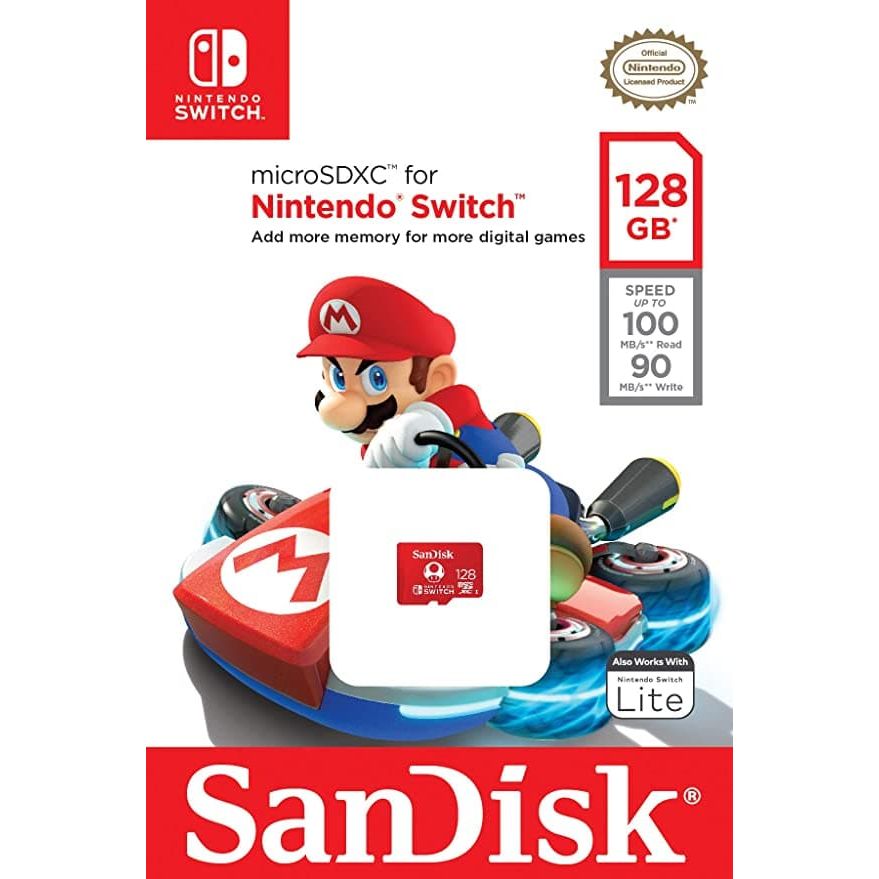 SanDisk 128GB microSDXC card for Nintendo Switch Licensed Product New 100 MB/s UHS-I Class 10 U3 - Red - Gadcet.com