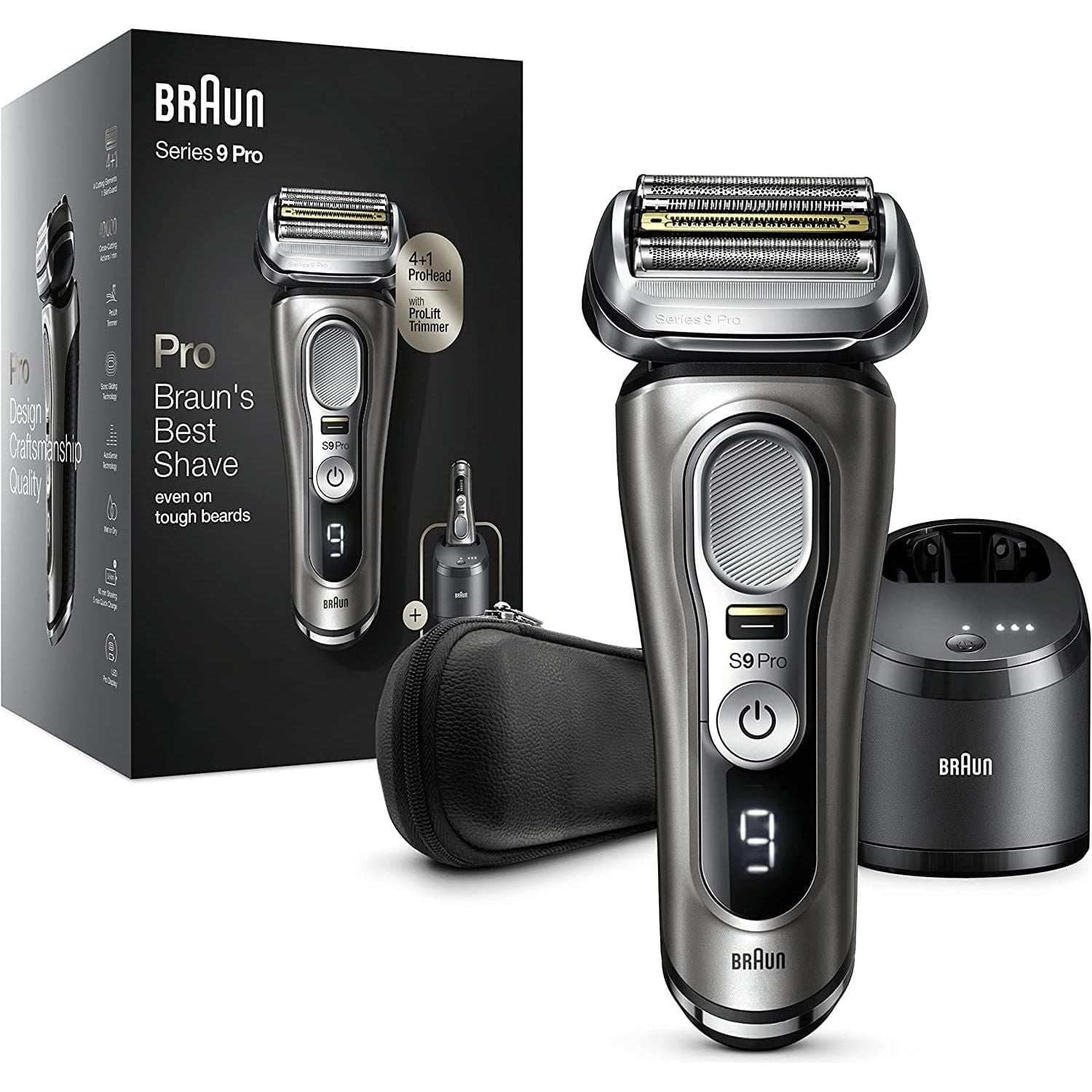 Braun Series 9 Pro Electric Shaver With 4+1 Head, ProLift Trimmer, 5-in-1 SmartCare Center & Leather Travel Case, UK 2 Pin Plug, 9465cc, Silver - Gadcet.com